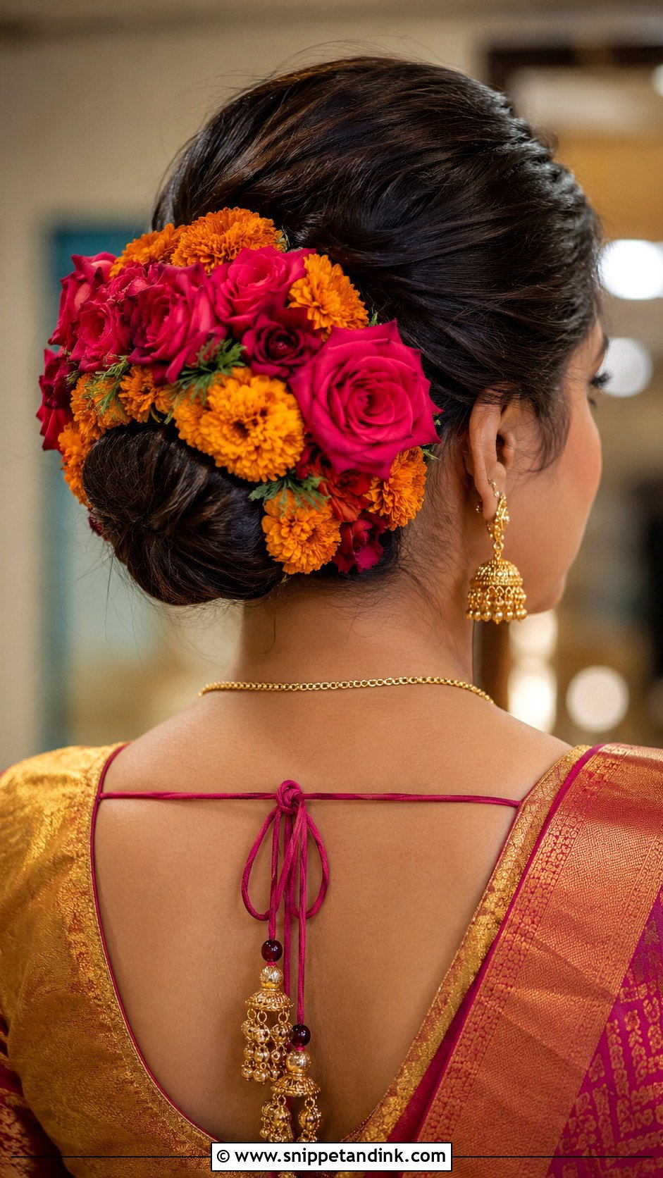 Floral Bun For Traditional Brides - Snippet and Ink - 30 Indian Hairstyle for Wedding Ideas