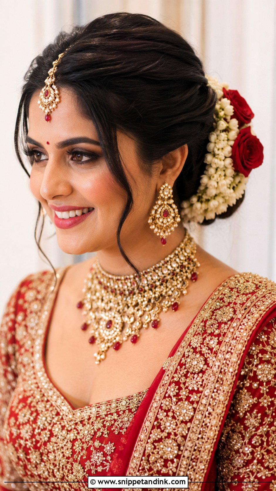 Floral Bun Hairstyle for Bride - Snippet and Ink - 25 Indian Wedding Hairstyles for Bride