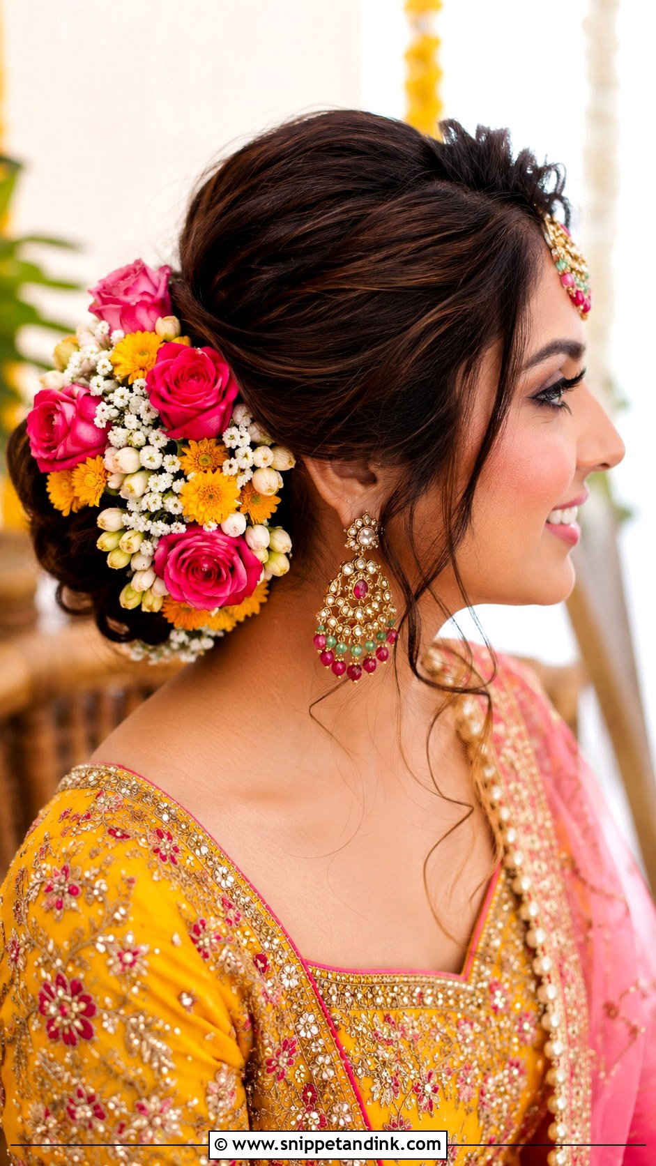 Floral Bun Mehendi Hairstyle - Snippet and Ink - 15 Mehendi Hairstyles for Bride