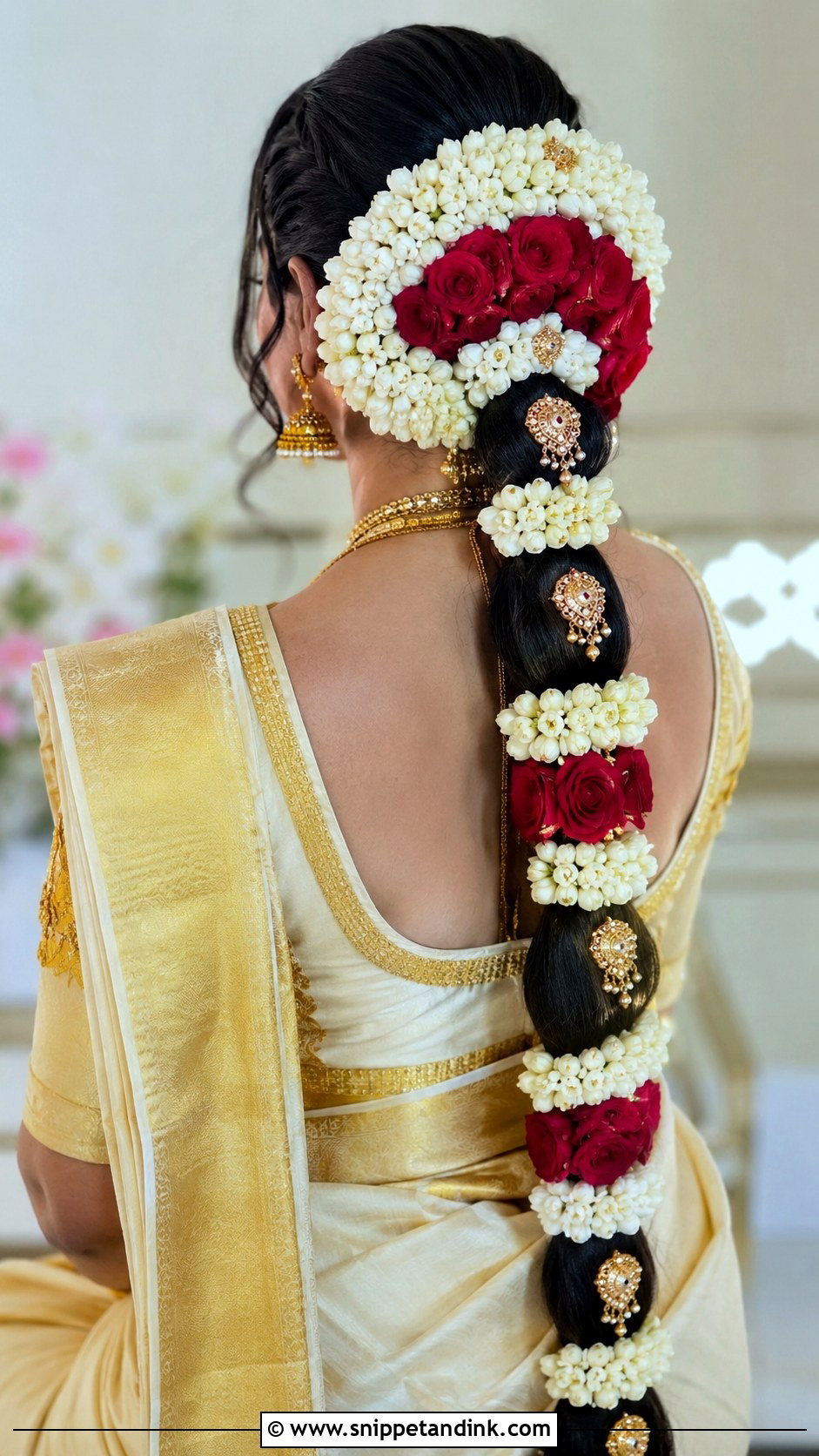 Floral Bun Poola Jada Bridal Hairstyle - Snippet and Ink - 15 Poola Jadalu Bridal Hairstyles