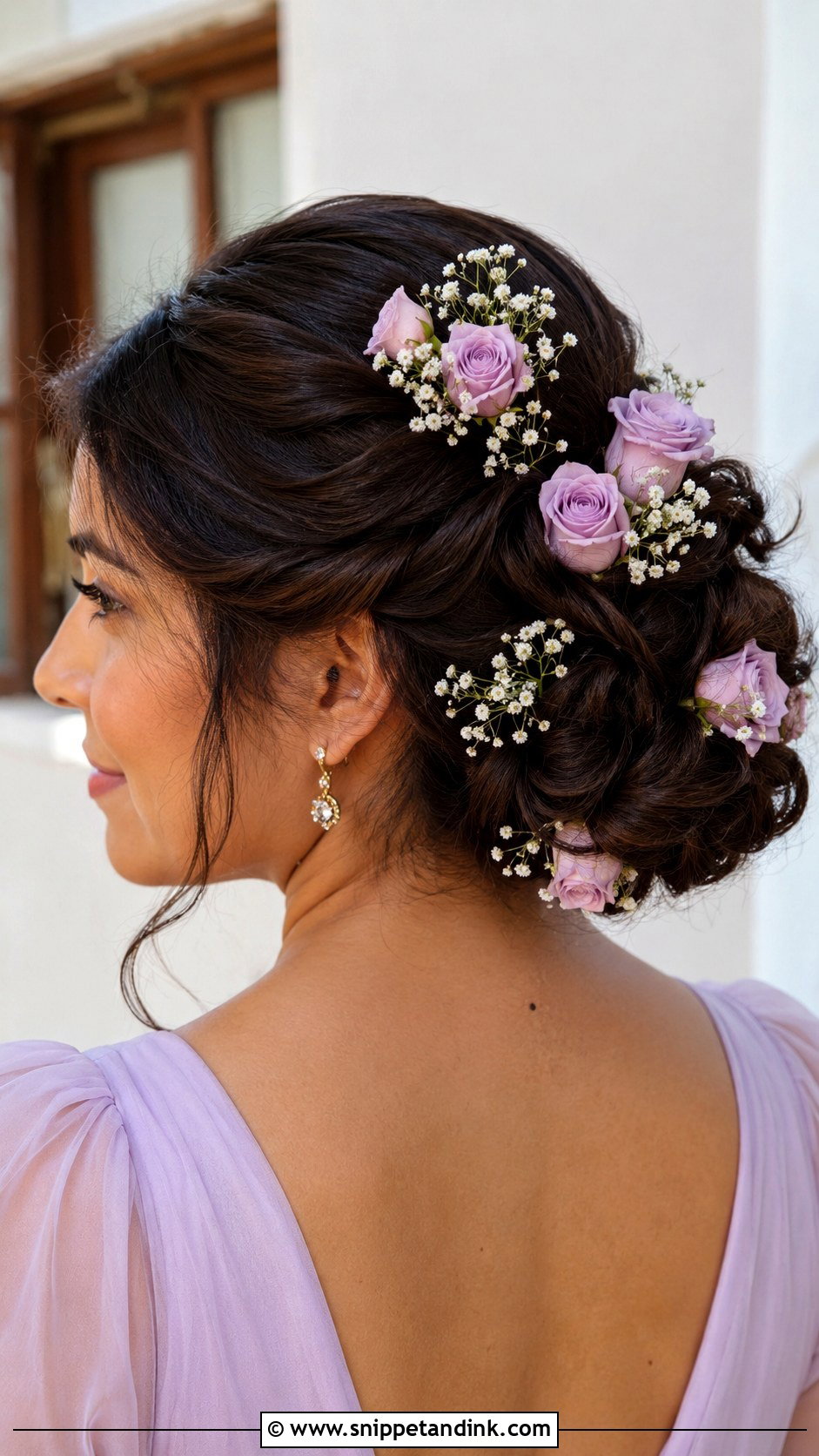 Floral Bun Updo - Snippet and Ink - 25 Hairstyle for Wedding Function Ideas