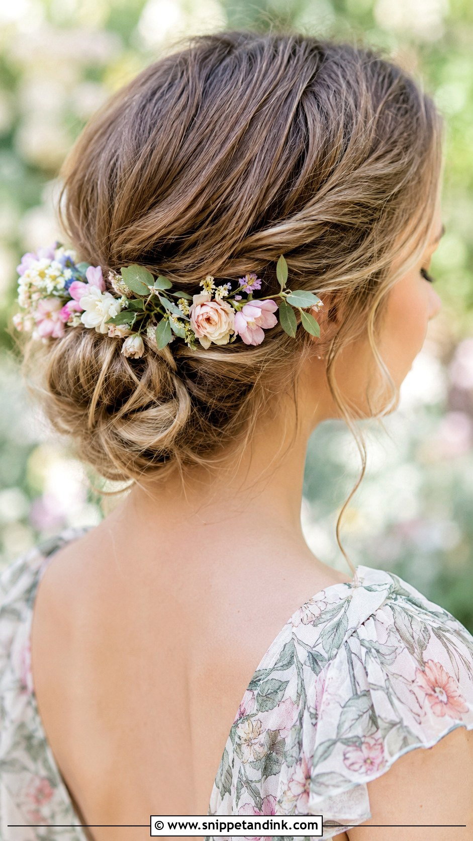 Floral Bun Updo for Engagement - Snippet and Ink - 25 Hair Styles for Engagement