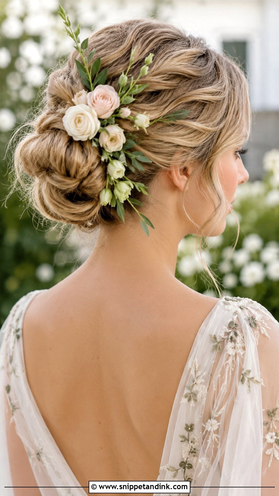 Floral Bun Updo for Long Hair - Snippet and Ink - 25 Long Hair Updo for Wedding Ideas