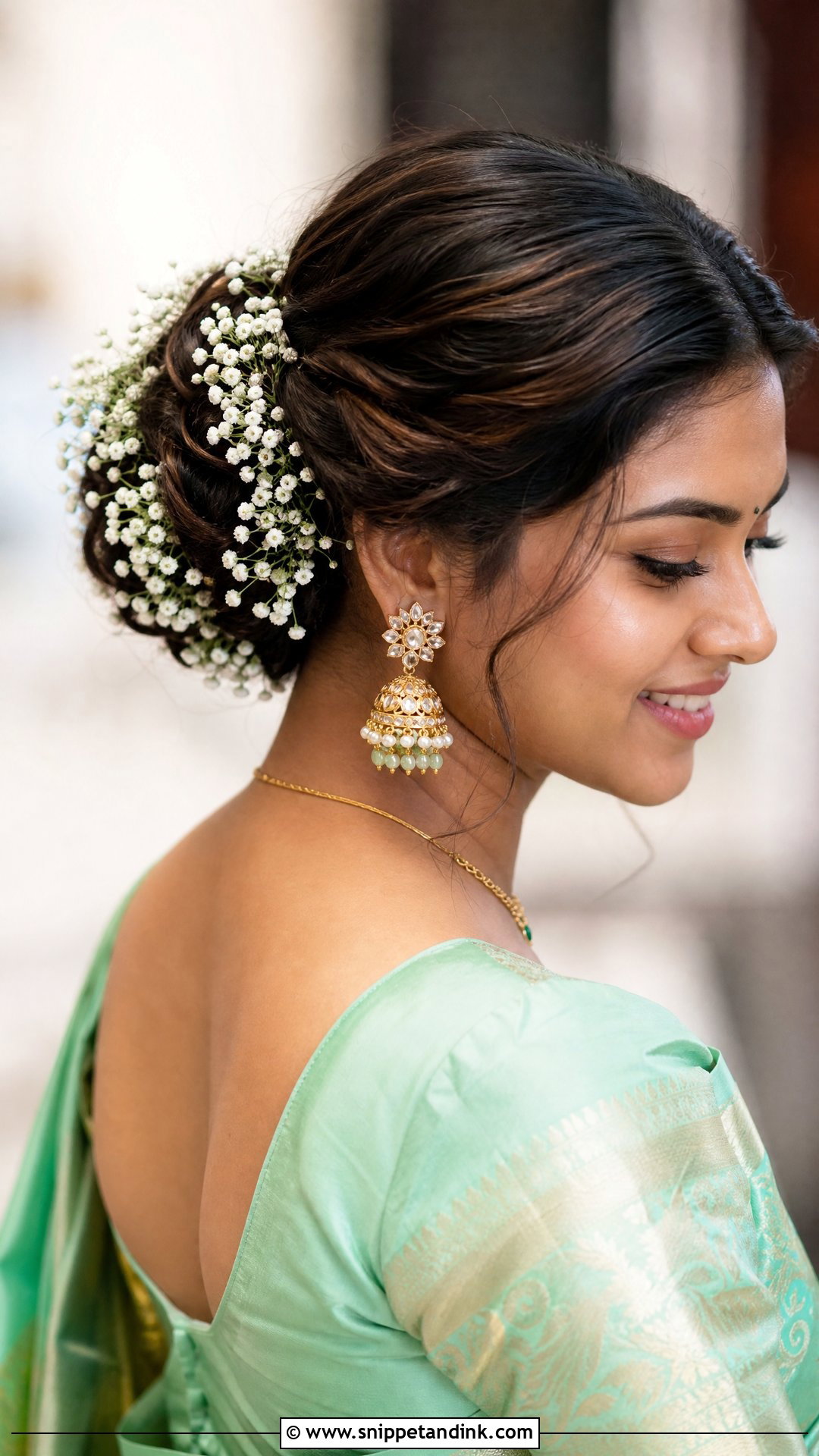Floral Bun With Babys Breath - Snippet and Ink - 20 Tamil Bridal Hairstyles