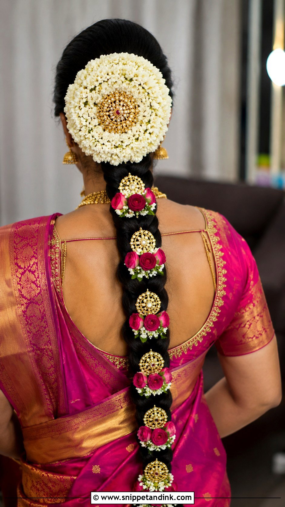 Floral Bun With Braid - Snippet and Ink - 15 South Indian Bridal Hair Flowers Ideas