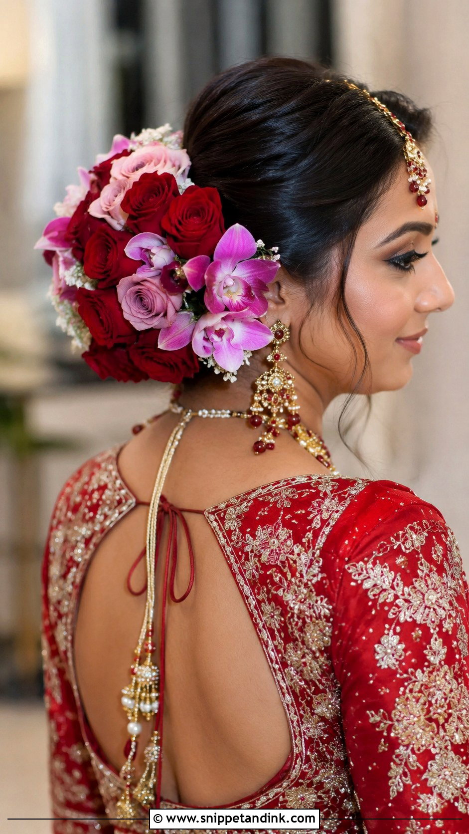 Floral Bun With Fresh Flowers - Snippet and Ink - 20 Indian Hairstyles for Marriage Function