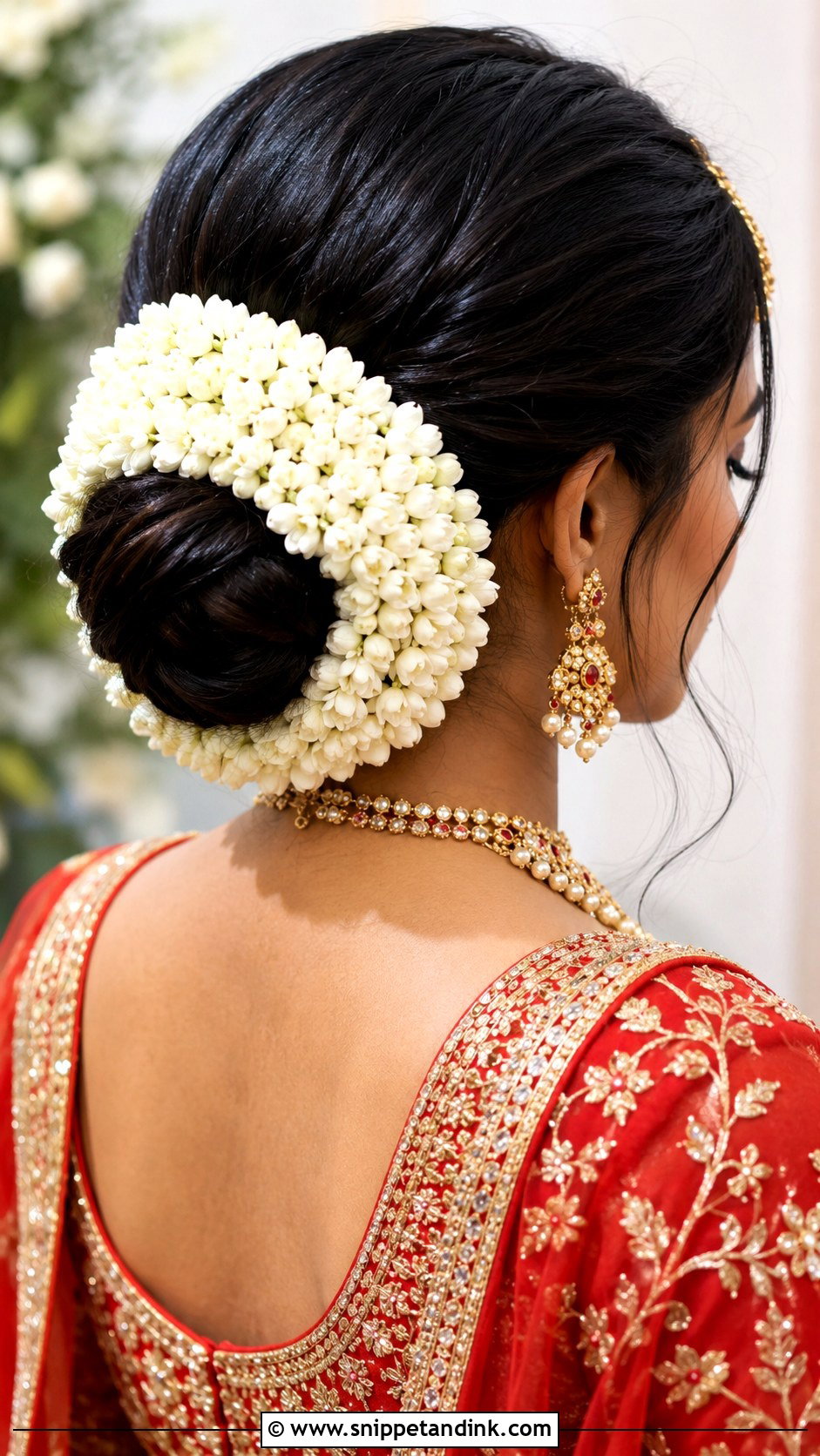 Floral Bun With Fresh Jasmine - Snippet and Ink - 20 Indian Wedding Hair Styles