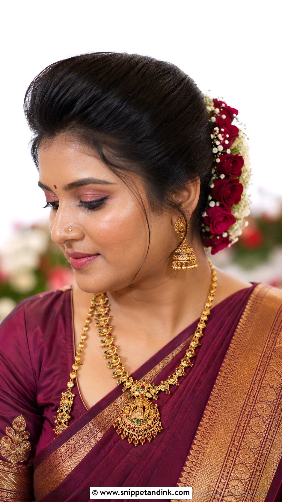 Floral Bun With Front Puff - Snippet and Ink - 20 Front Indian Weddings Bridal Hairstyles