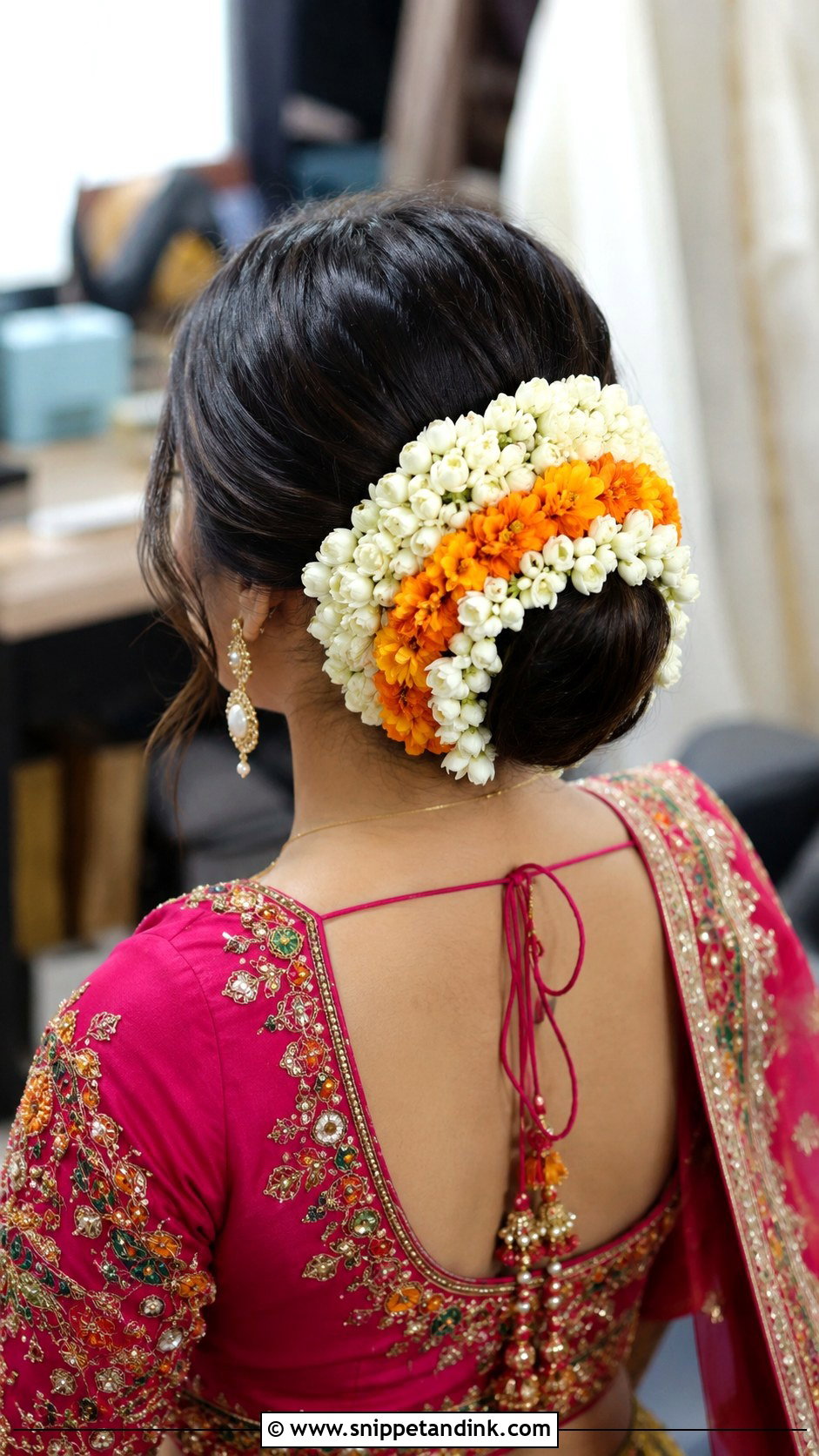 Floral Bun With Gajra - Snippet and Ink - 35 Mehndi Hairstyles