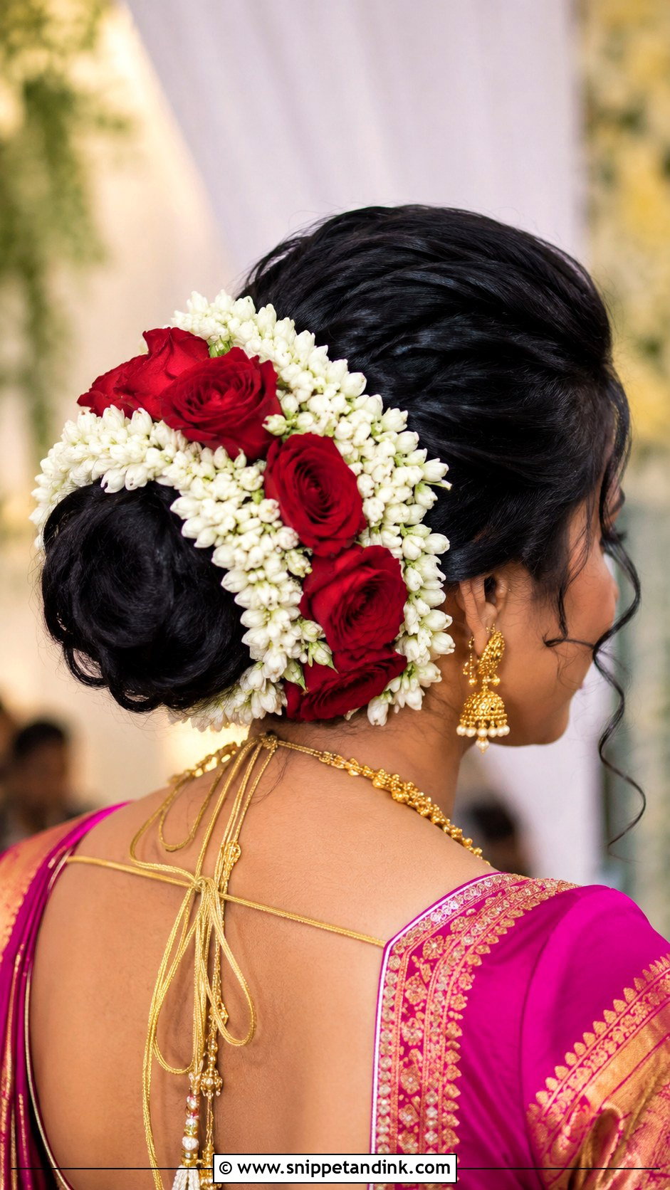 Floral Bun With Gajra And Roses - Snippet and Ink - 20 South Indian Bridal Wedding Hairstyles