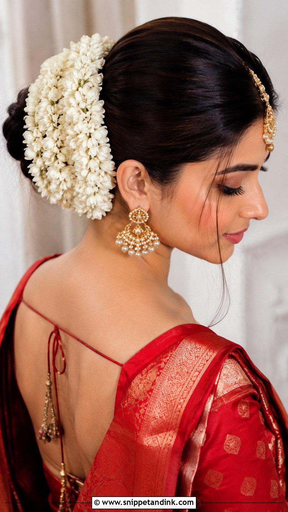Floral Bun With Gajra for Indian Brides - Snippet and Ink - 25 Traditional Indian Weddings Bridal Hairstyles