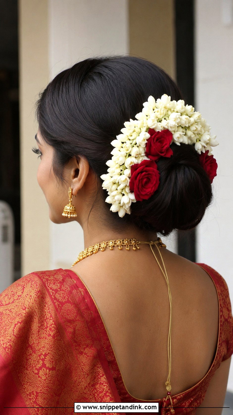 Floral Bun With Gajra - Snippet and Ink - 20 Indian Bridal Hair Styling Ideas