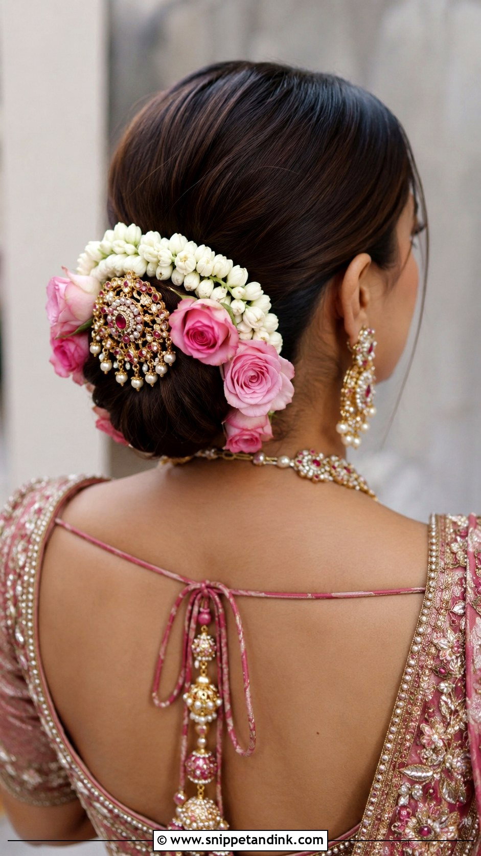 Floral Bun With Hair Accessories - Snippet and Ink - 25 Bridal Juda Hairstyles with Flowers