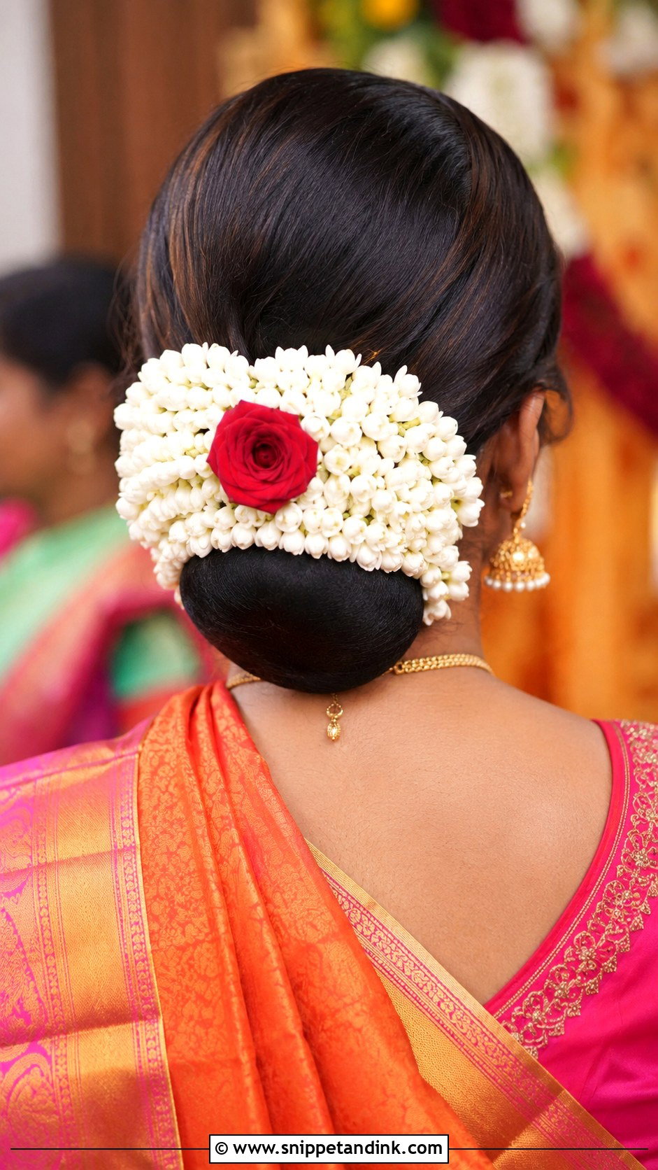 Floral Bun With Jasmine Garland - Snippet and Ink - 20 Valaikappu Hairstyles