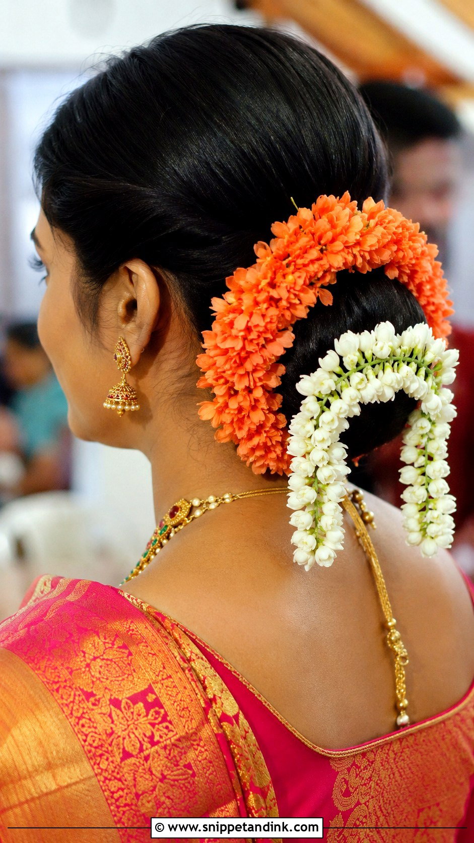 Floral Bun With Kanakambaram - Snippet and Ink - 35 South Indian Wedding Hairstyles