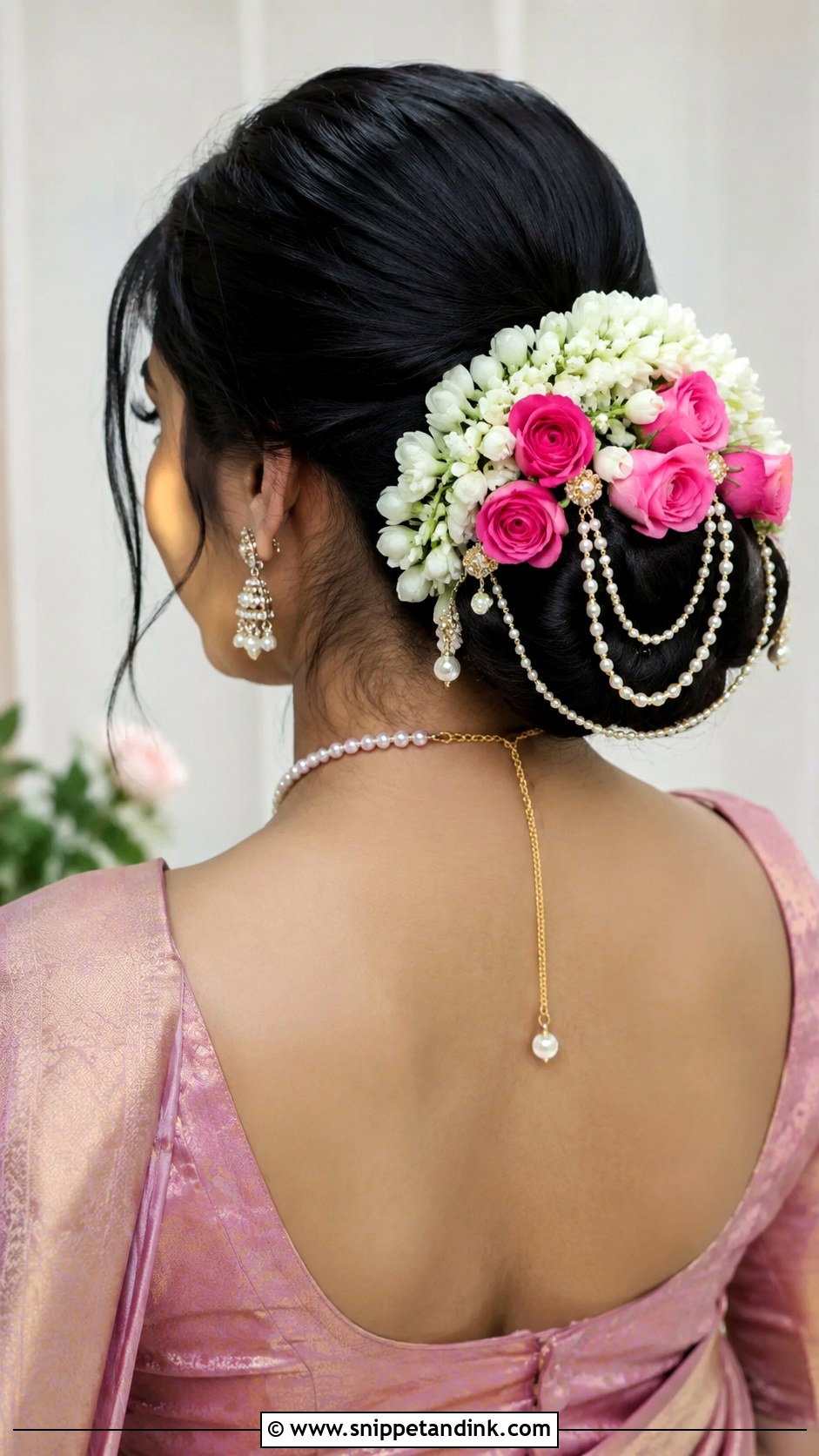 Floral Bun With Pearl Strings - Snippet and Ink - 25 Telugu Bride Hairstyles