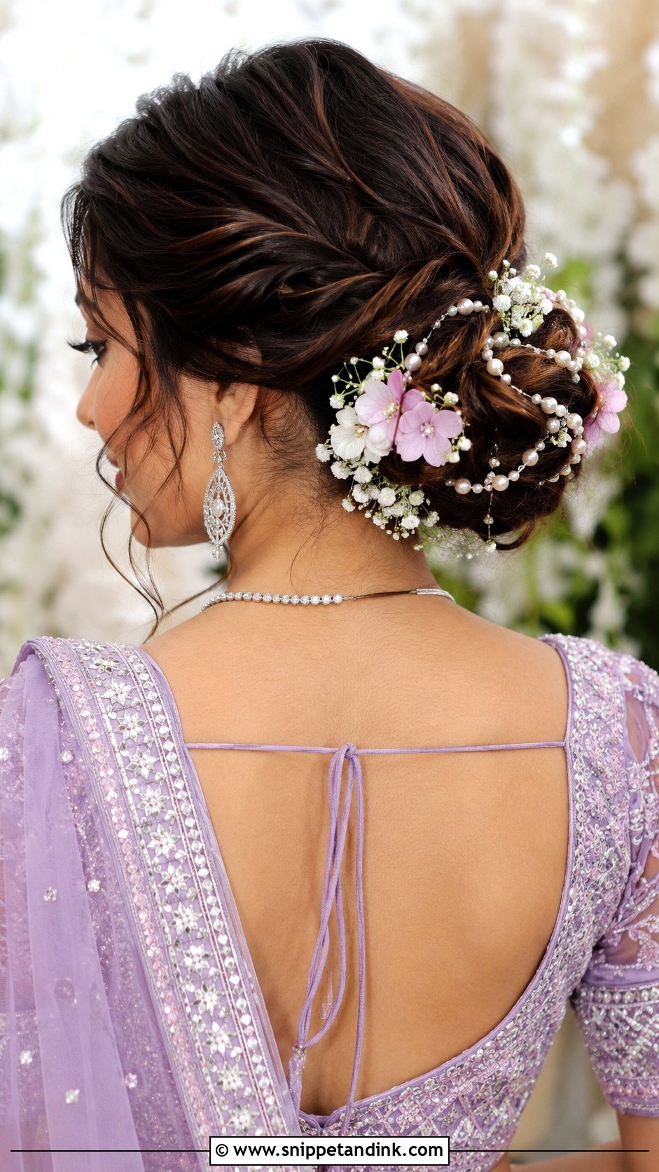 Floral Bun With Pearls - Snippet and Ink - 20 Desi Bride Hair Ideas