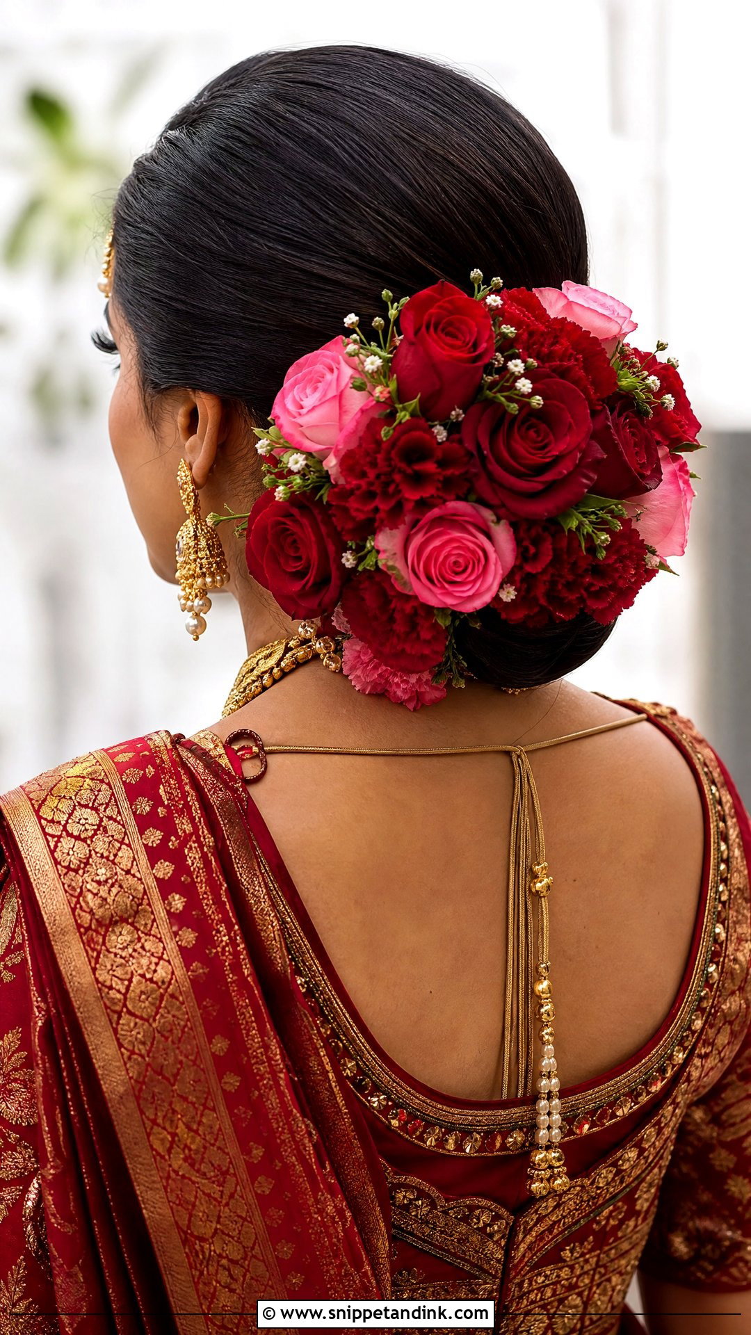 Floral Bun With Roses - Snippet and Ink - 20 Indian Wedding Bun Bridal Hairstyle Ideas