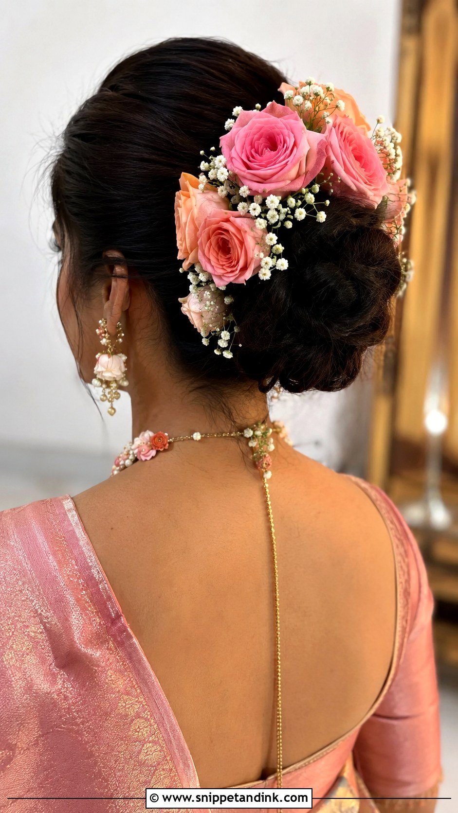 Floral Bun With Roses - Snippet and Ink - 20 Seemantham Hairstyle Ideas