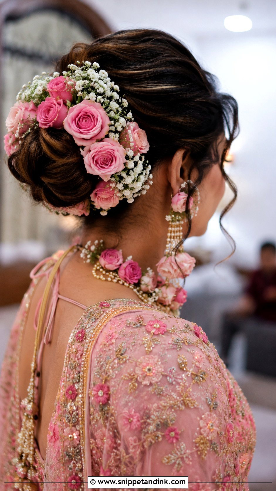 Floral Bun With Roses - Snippet and Ink - 25 Indian Front Look Bridal Bun Hairstyles