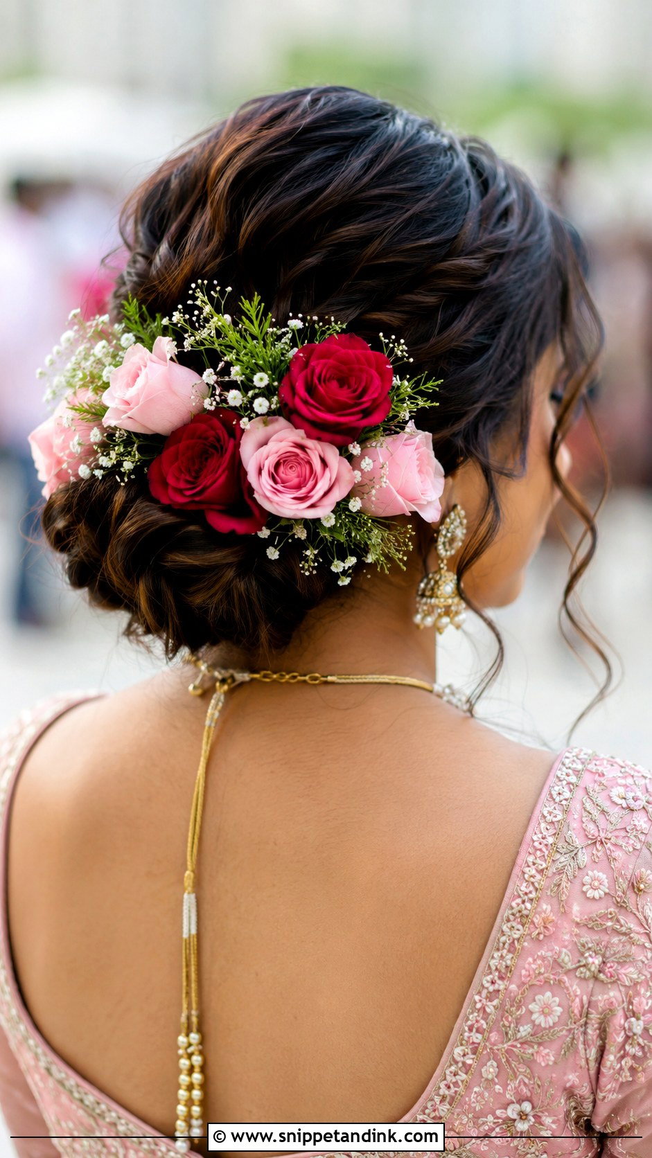 Floral Bun With Roses - Snippet and Ink - 30 Indian Bridal Bun Hairstyles