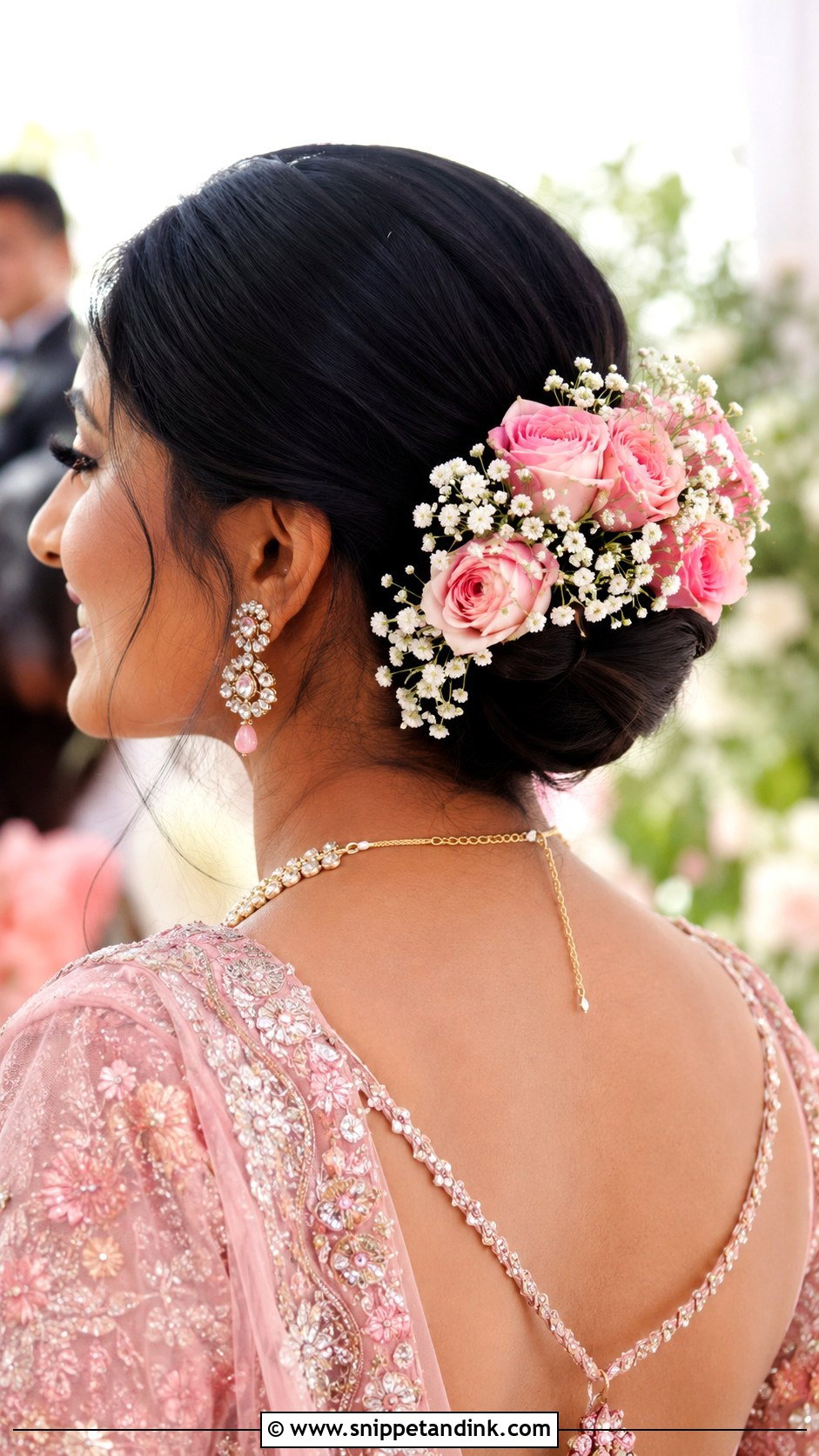 Floral Bun With Roses And Babys Breath - Snippet and Ink - 25 Indian Weddings Bridal Hair Styles