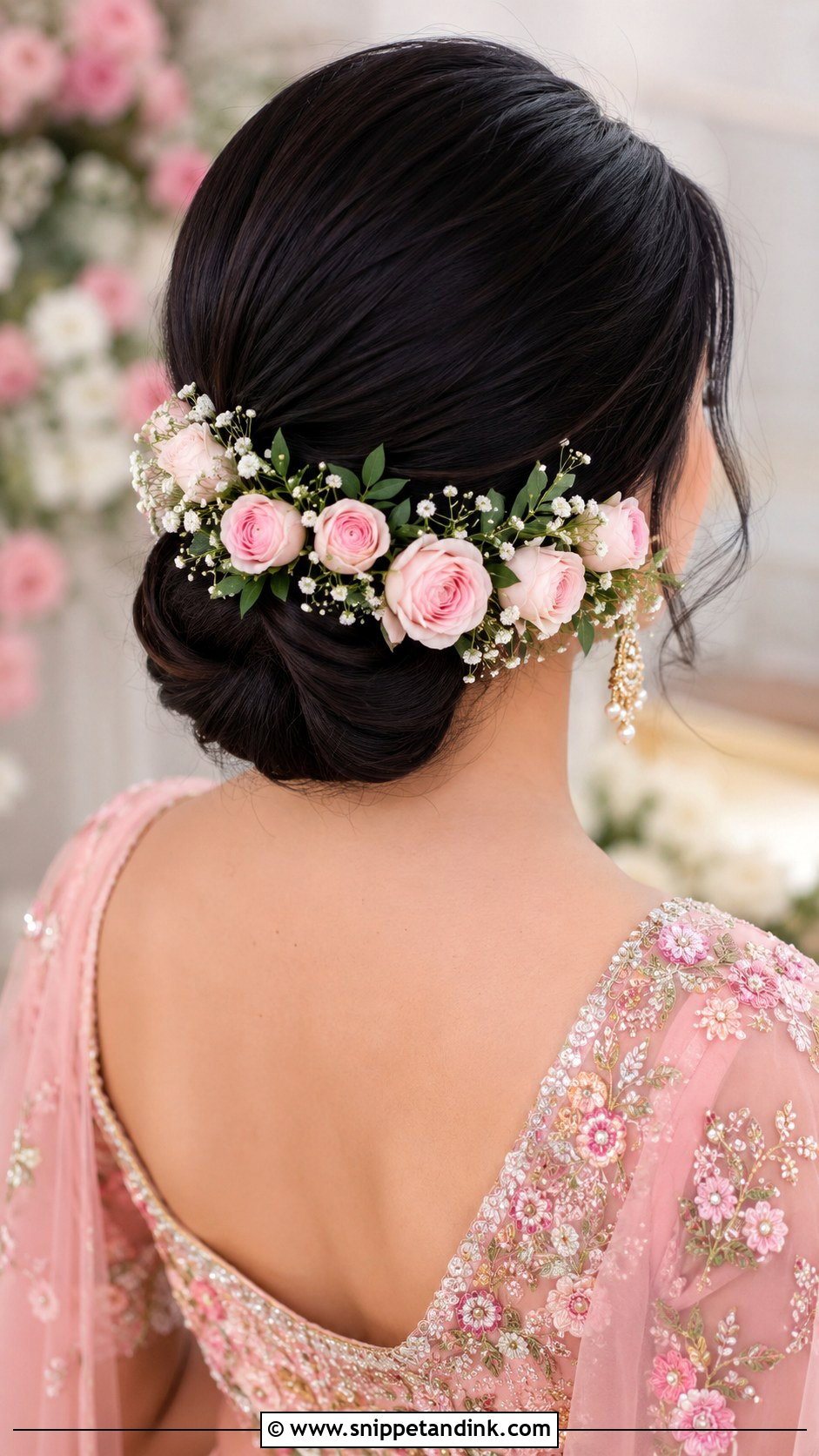 Floral Bun With Roses - Snippet and Ink - 20 Indian Bridal Bun Ideas
