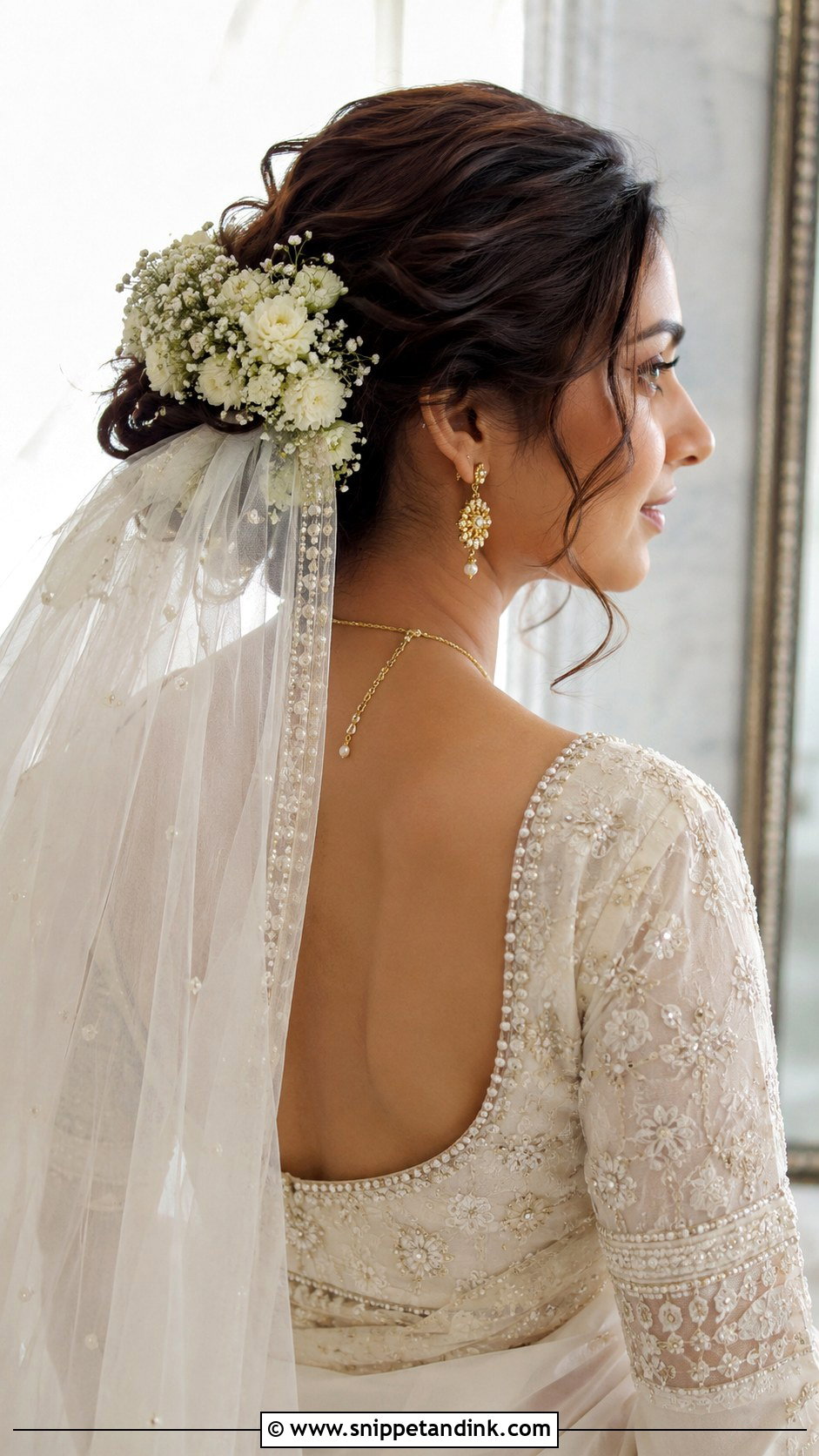 Floral Bun With Veil - Snippet and Ink - 35 Indian Wedding Bridal Hairstyle Ideas