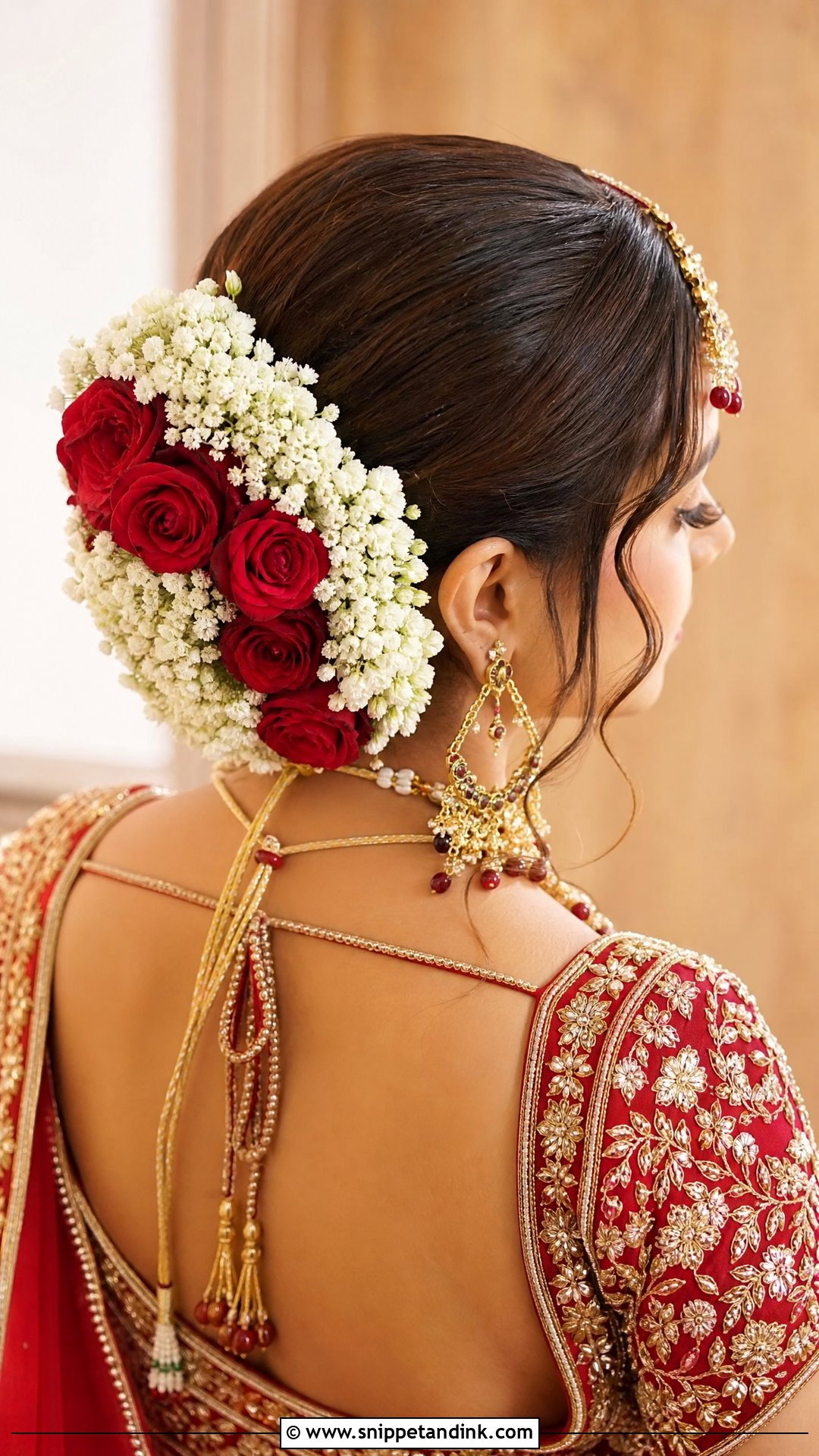 Floral Bun for Indian Bride - Snippet and Ink - 20 Desi Bridal Hairstyles