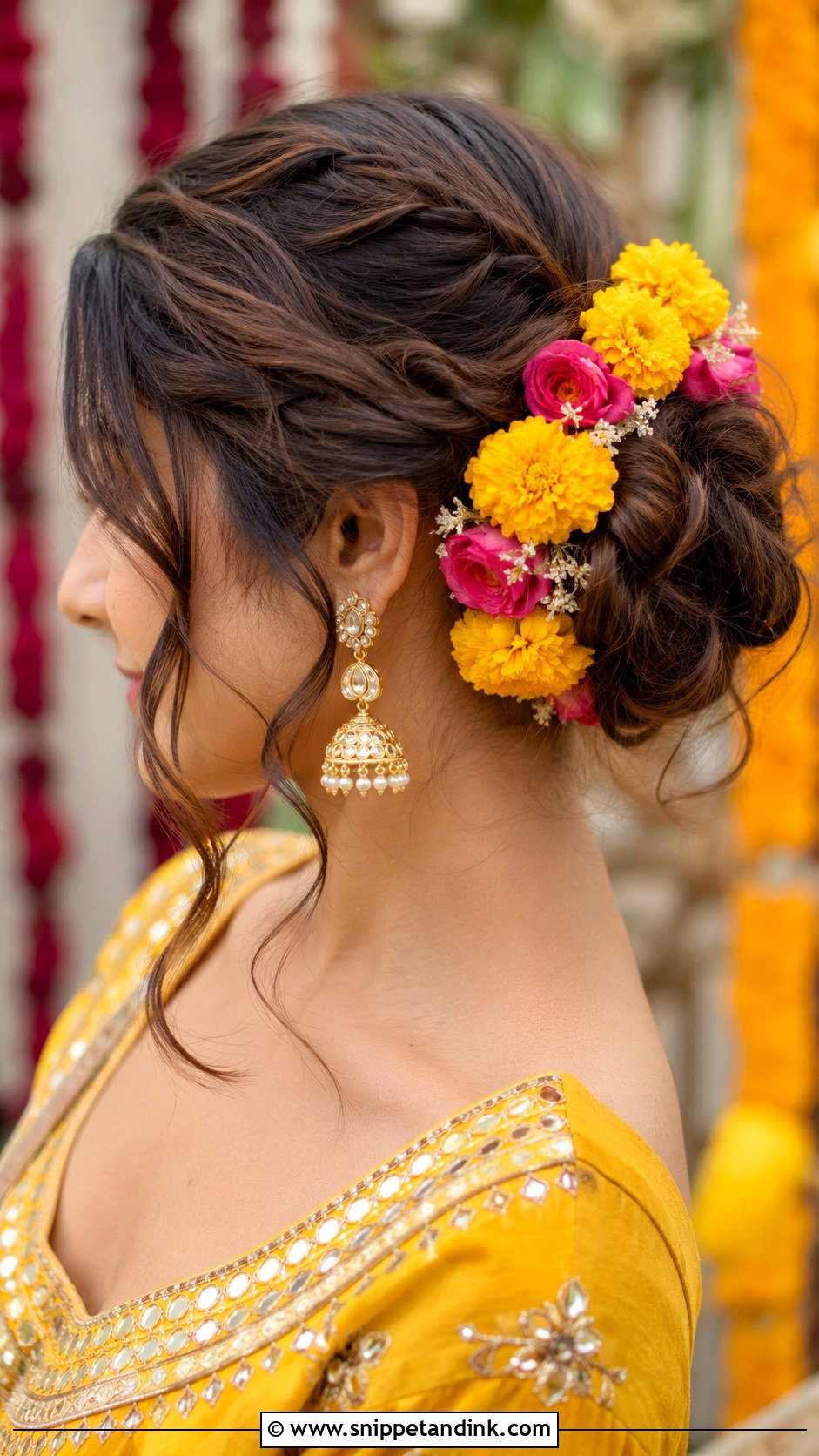 Floral Bun for Mehendi - Snippet and Ink - 30 Indian Hairstyles for Weddings