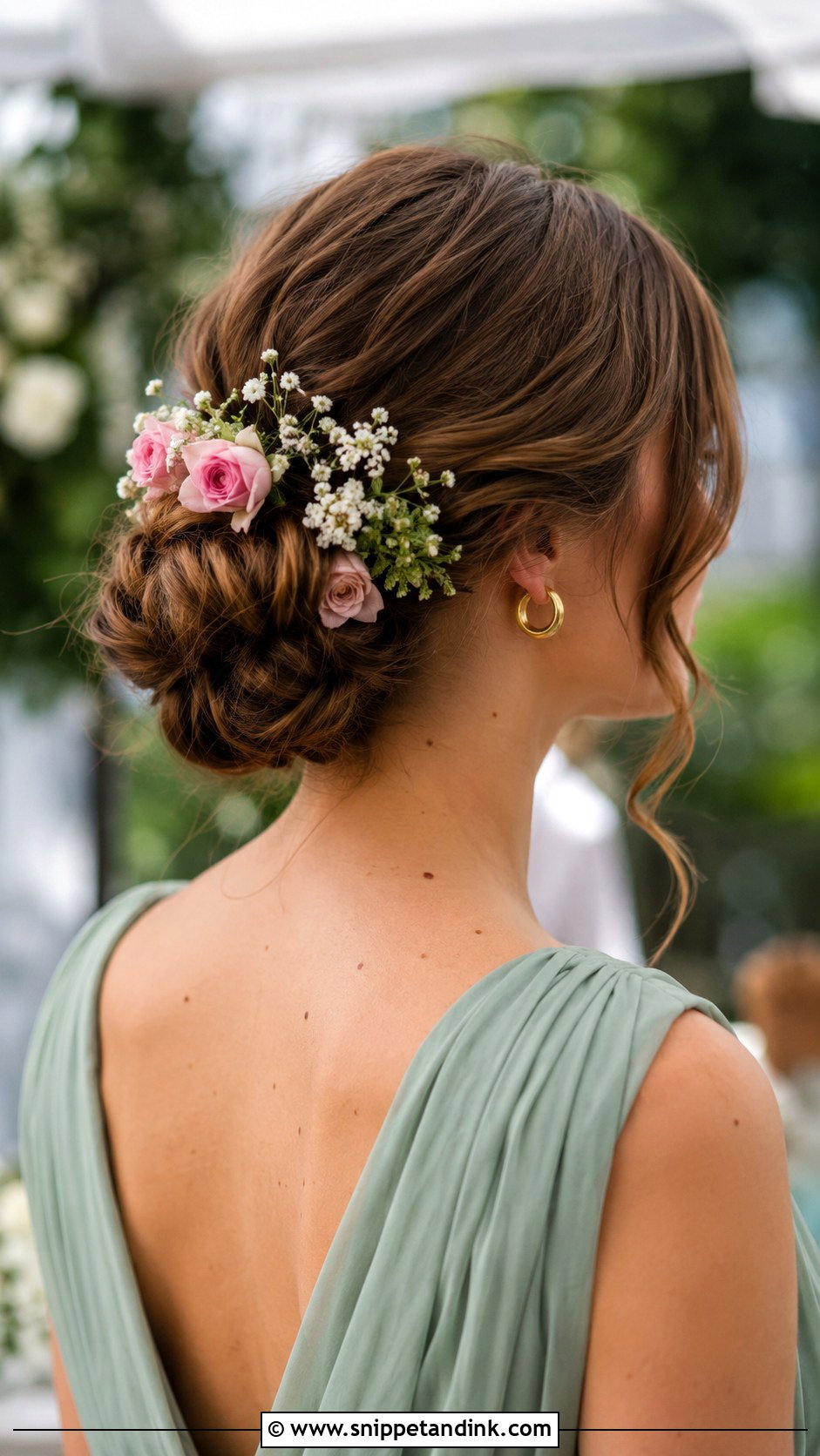 Floral Bun for Wedding Guest - Snippet and Ink - 20 Bun Hairstyles for Wedding Guest