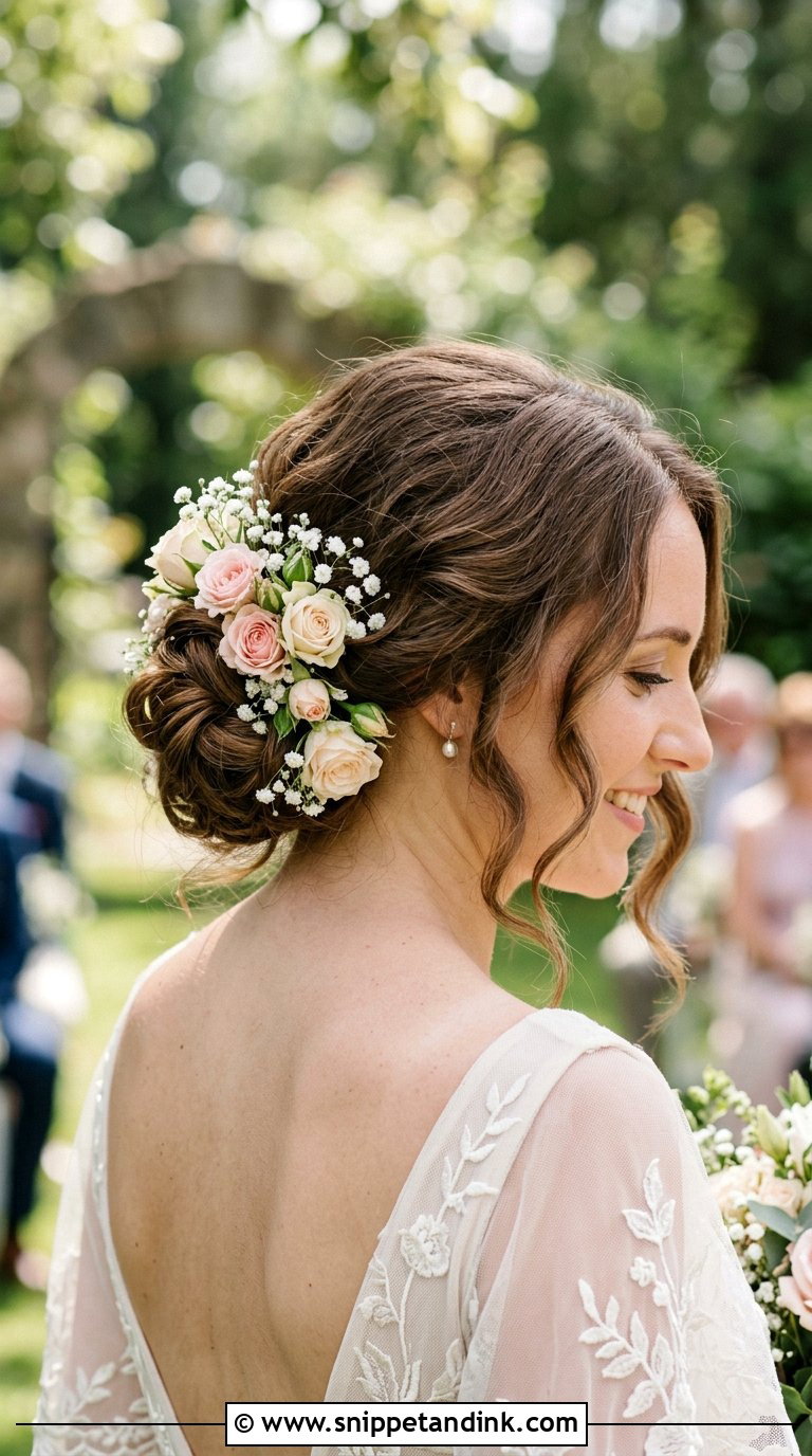 Floral Bun for Wedding - Snippet and Ink - 20 Bun Hairstyle for Wedding Ideas
