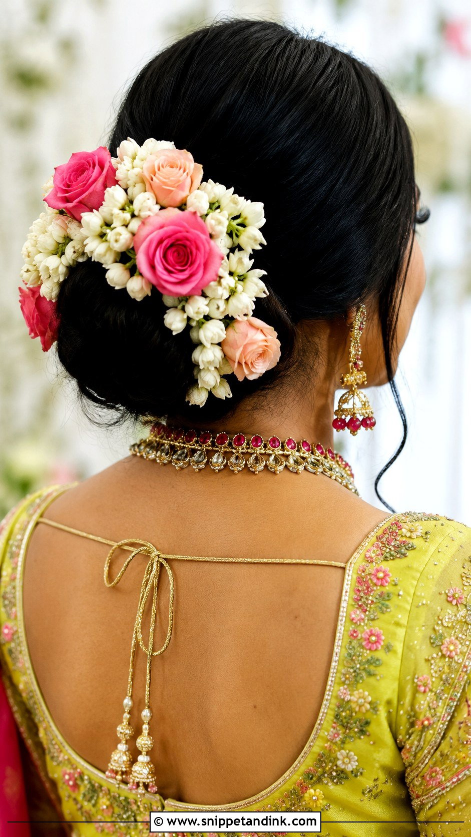 Floral Bun - Snippet and Ink - 25 Indian Wedding Guest Hairstyles