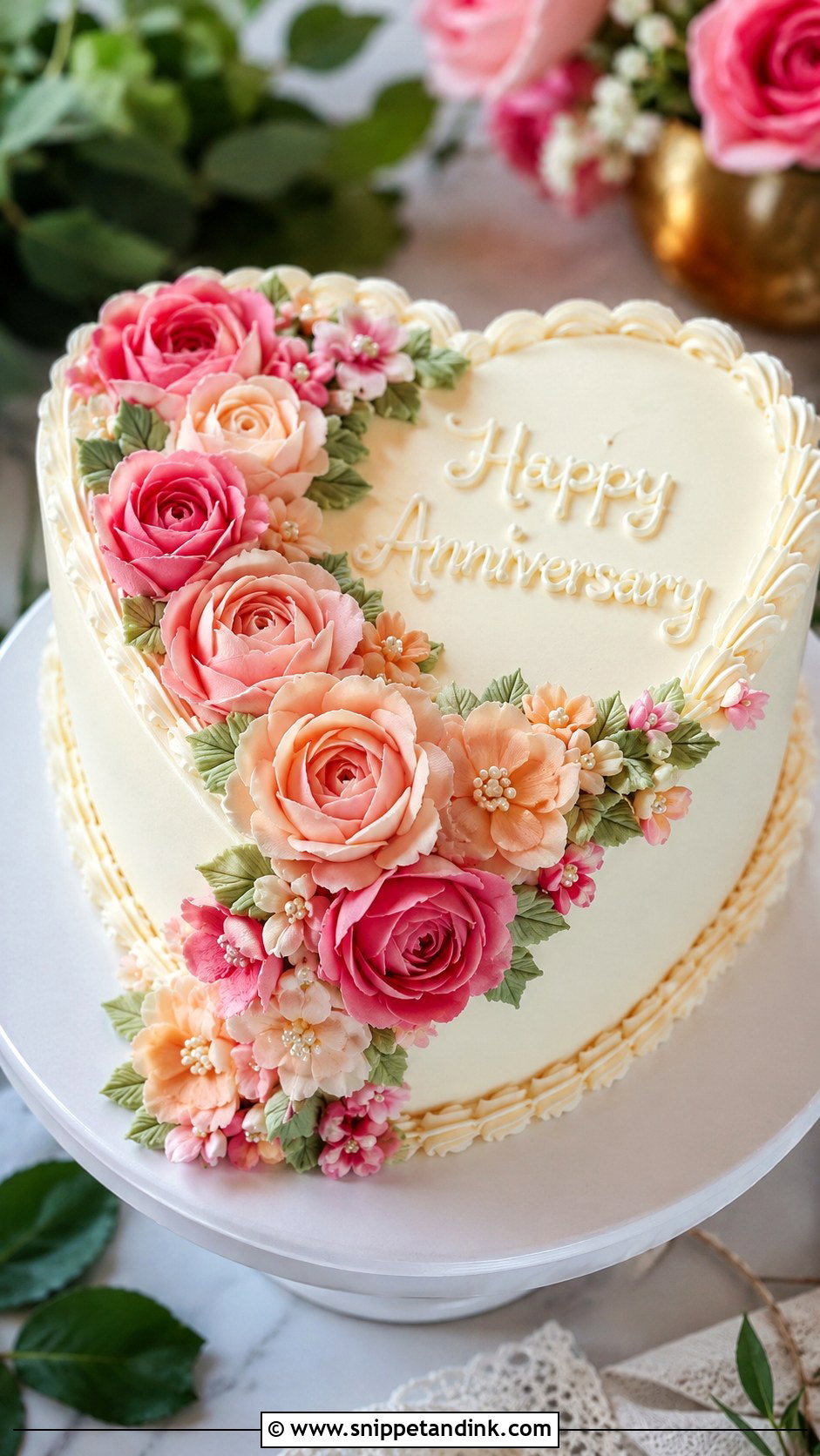 Floral Buttercream Anniversary Heart Cake - Snippet and Ink - 20 Anniversary Heart Cake Ideas