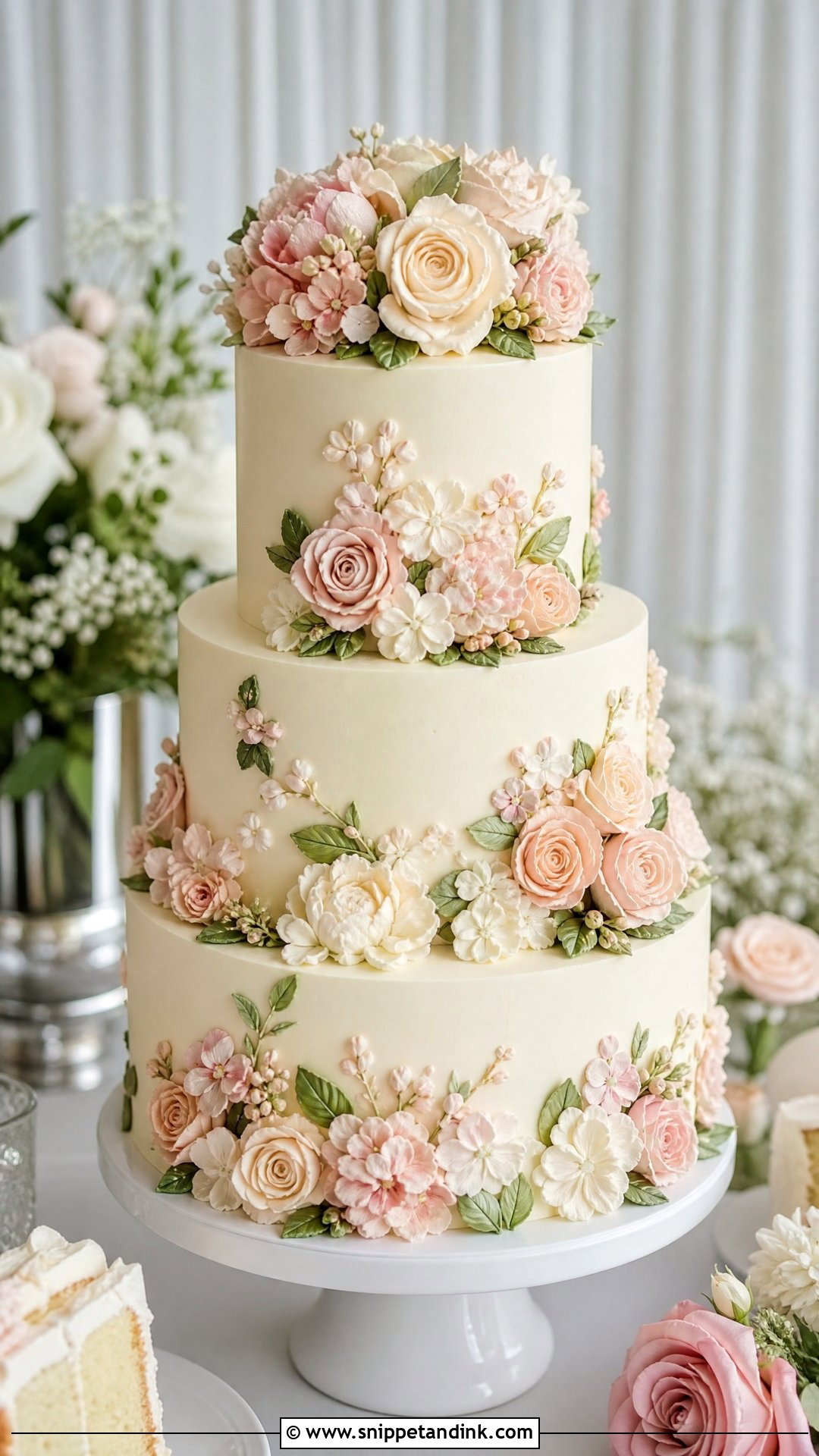 Floral Buttercream Wedding Cake - Snippet and Ink - 20 Wedding Cake Flowers Ideas