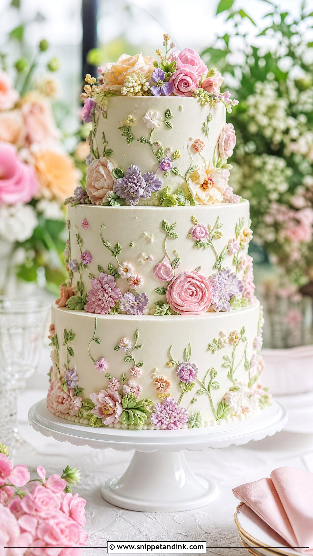 Floral Buttercream Wedding Cake - Snippet and Ink - 25 Flower Theme Cake Ideas for Wedding