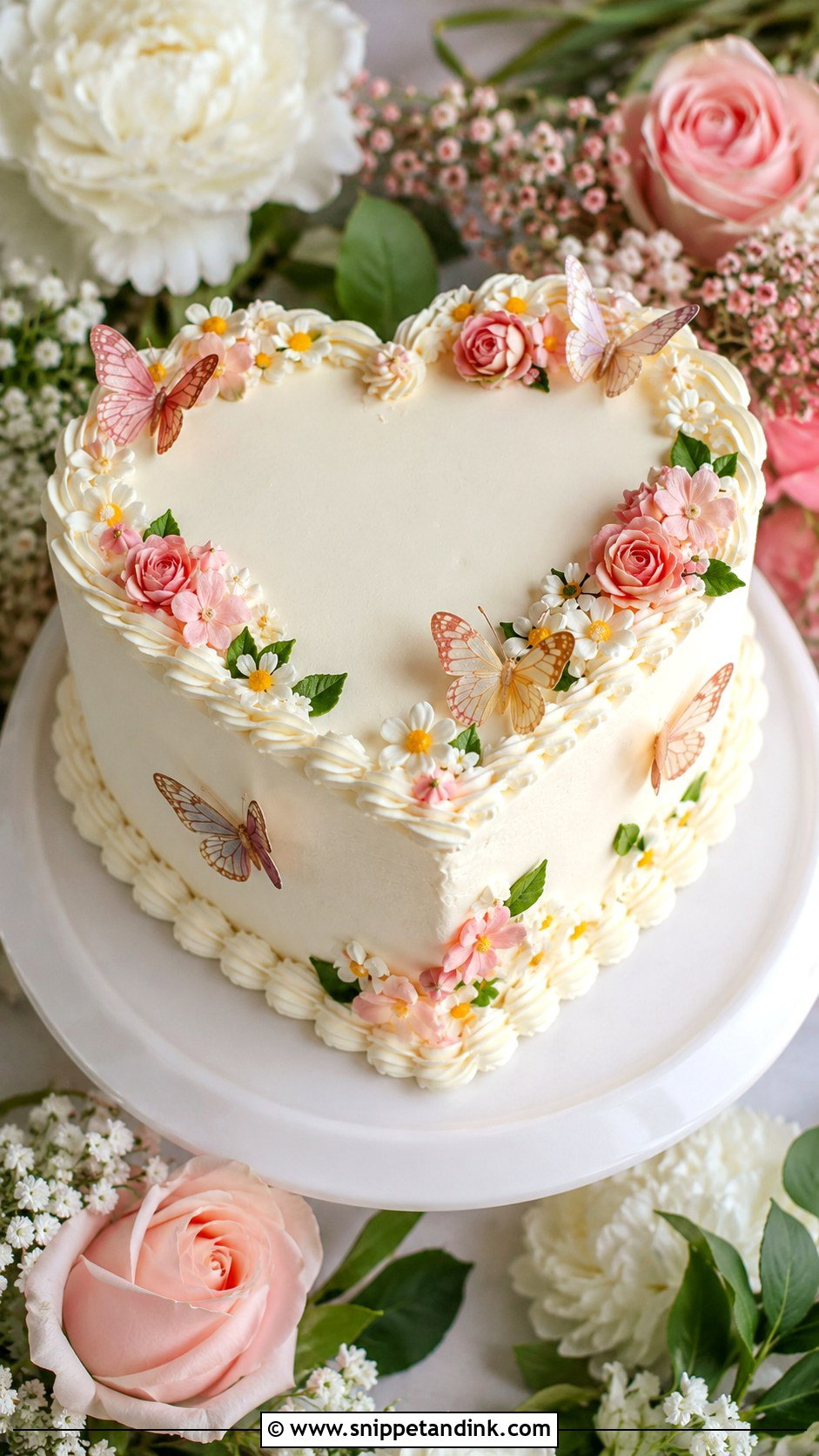 Floral Butterfly Heart Wedding Cake - Snippet and Ink - 20 Butterfly Heart Cake Ideas for Wedding