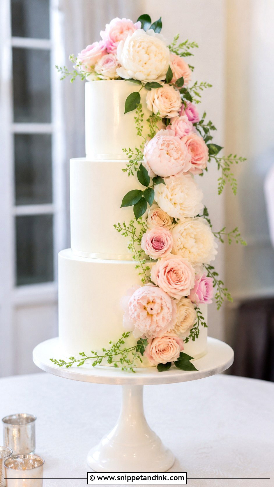 Floral Cascade 3 Tier Wedding Cake - Snippet and Ink - 20 3 Wedding Cakes Display Ideas