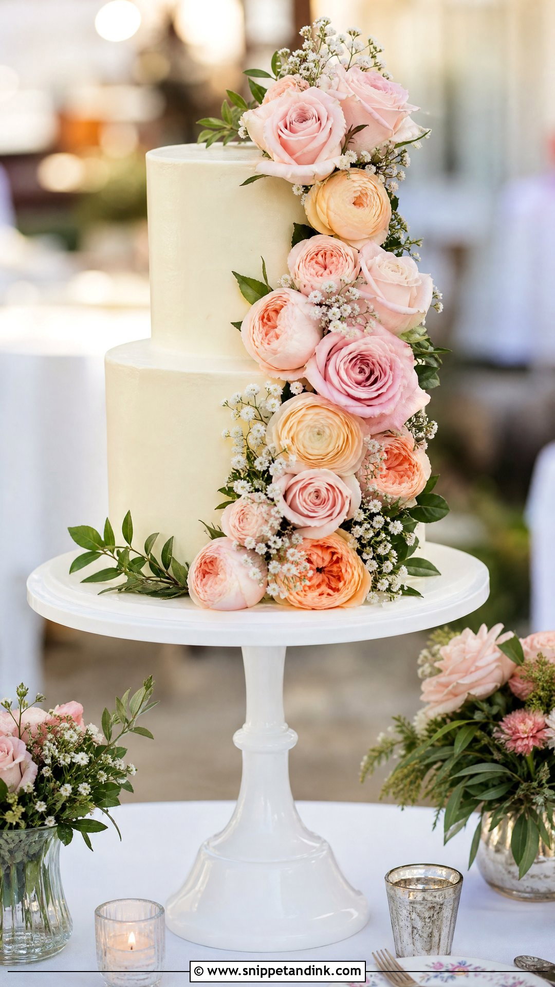 Floral Cascade Engagement Cake - Snippet and Ink - 30 Engagement Cake Designs