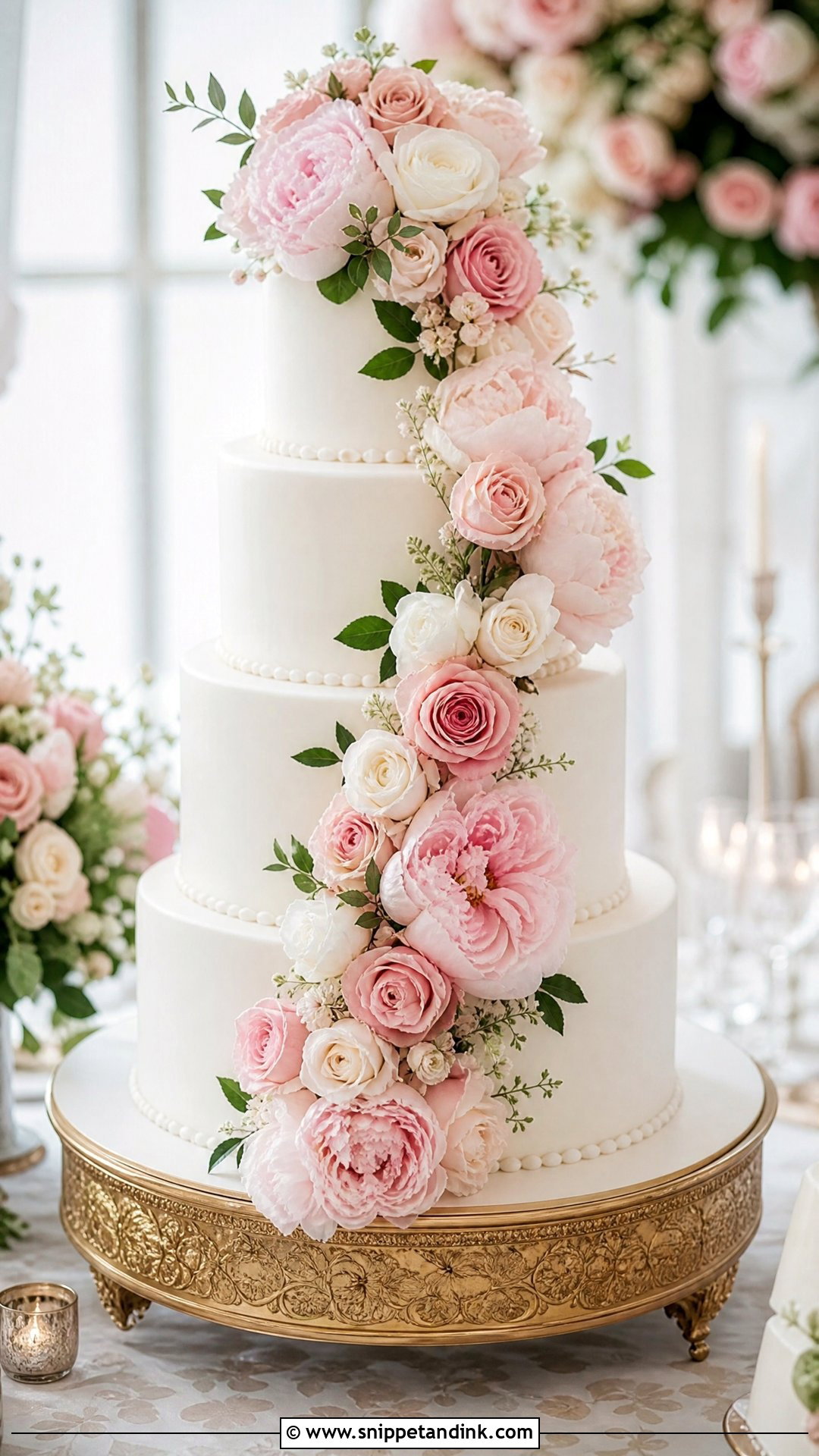 Floral Cascade Fondant Wedding Cake - Snippet and Ink - 35 Fondant Cakes for Wedding