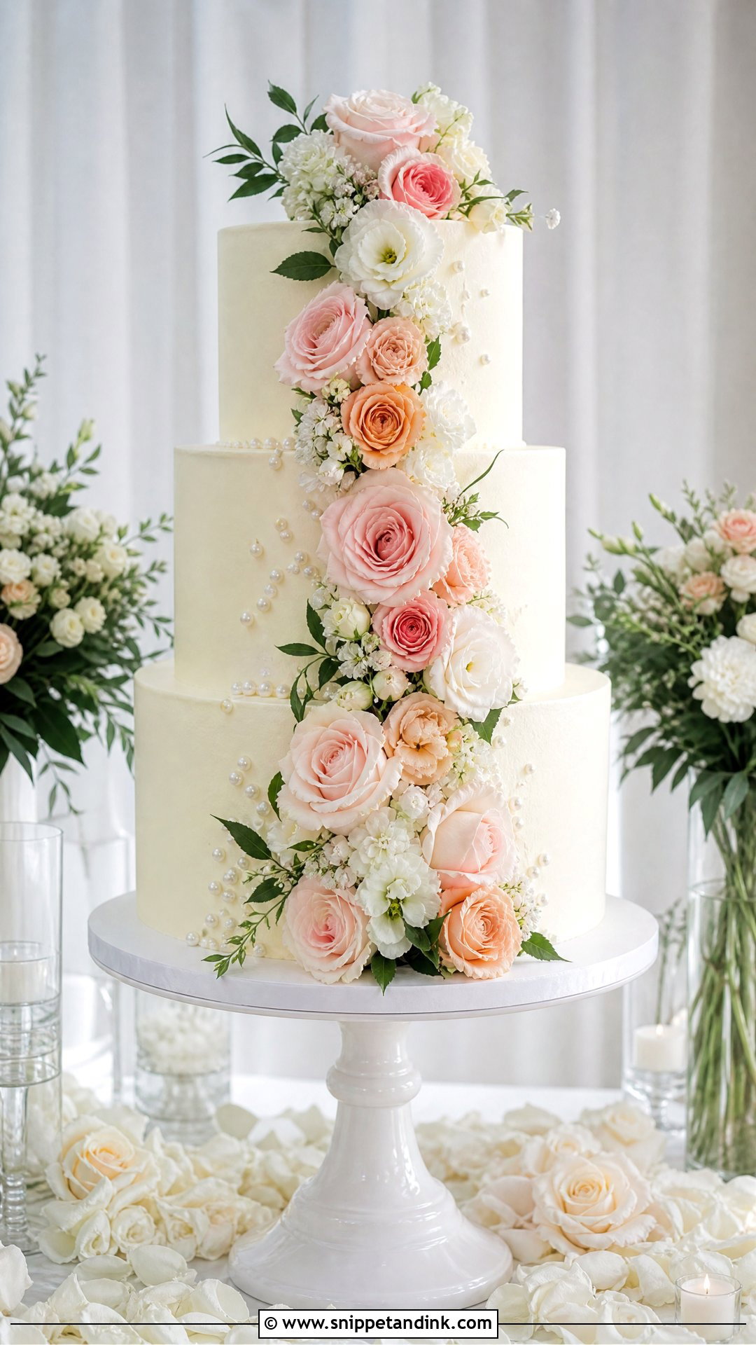Floral Cascade Wedding Anniversary Cake - Snippet and Ink - 30 Wedding Anniversary Cake Design Ideas