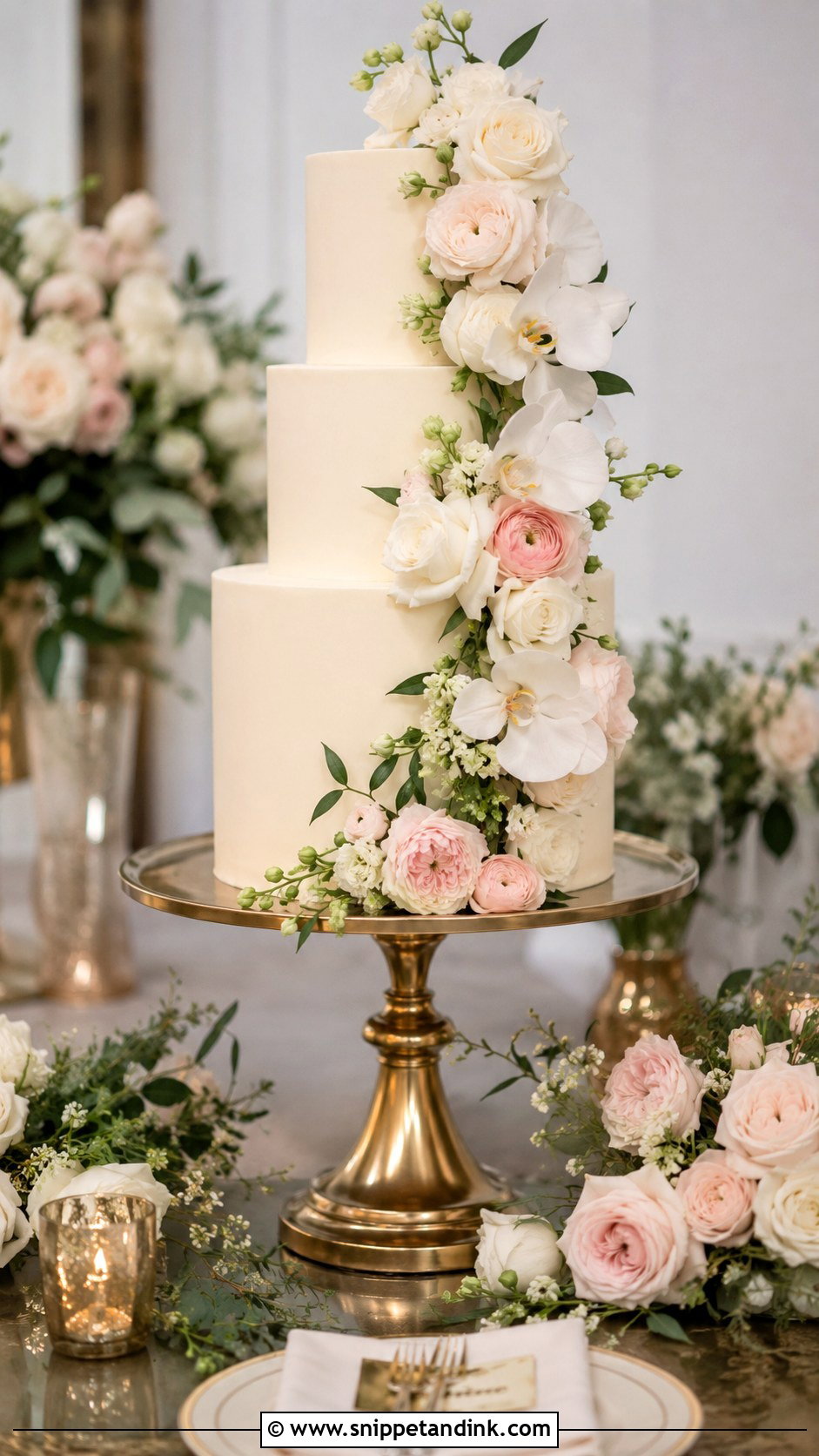 Floral Cascade Wedding Cake - Snippet and Ink - 20 Display Cake Ideas for Wedding