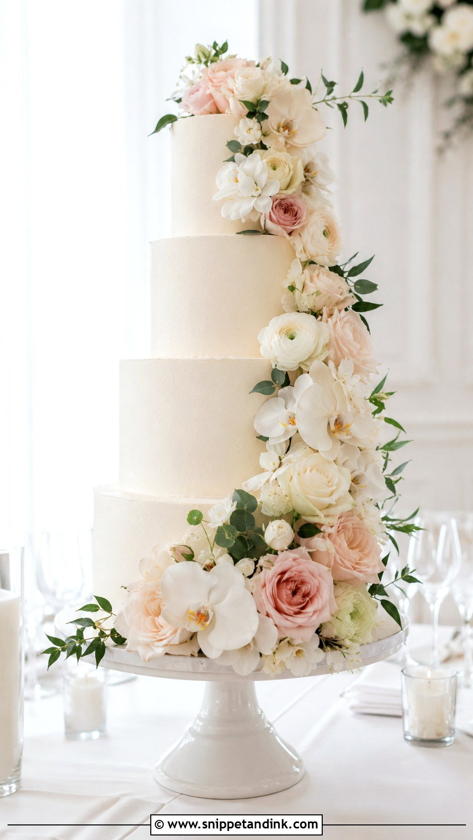 Floral Cascade Wedding Cake - Snippet and Ink - 20 Side Cake Designs for Wedding