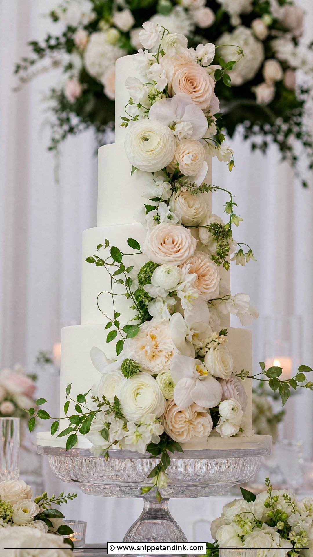 Floral Cascade Wedding Cake - Snippet and Ink - 20 Wedding Cake Flowers Ideas