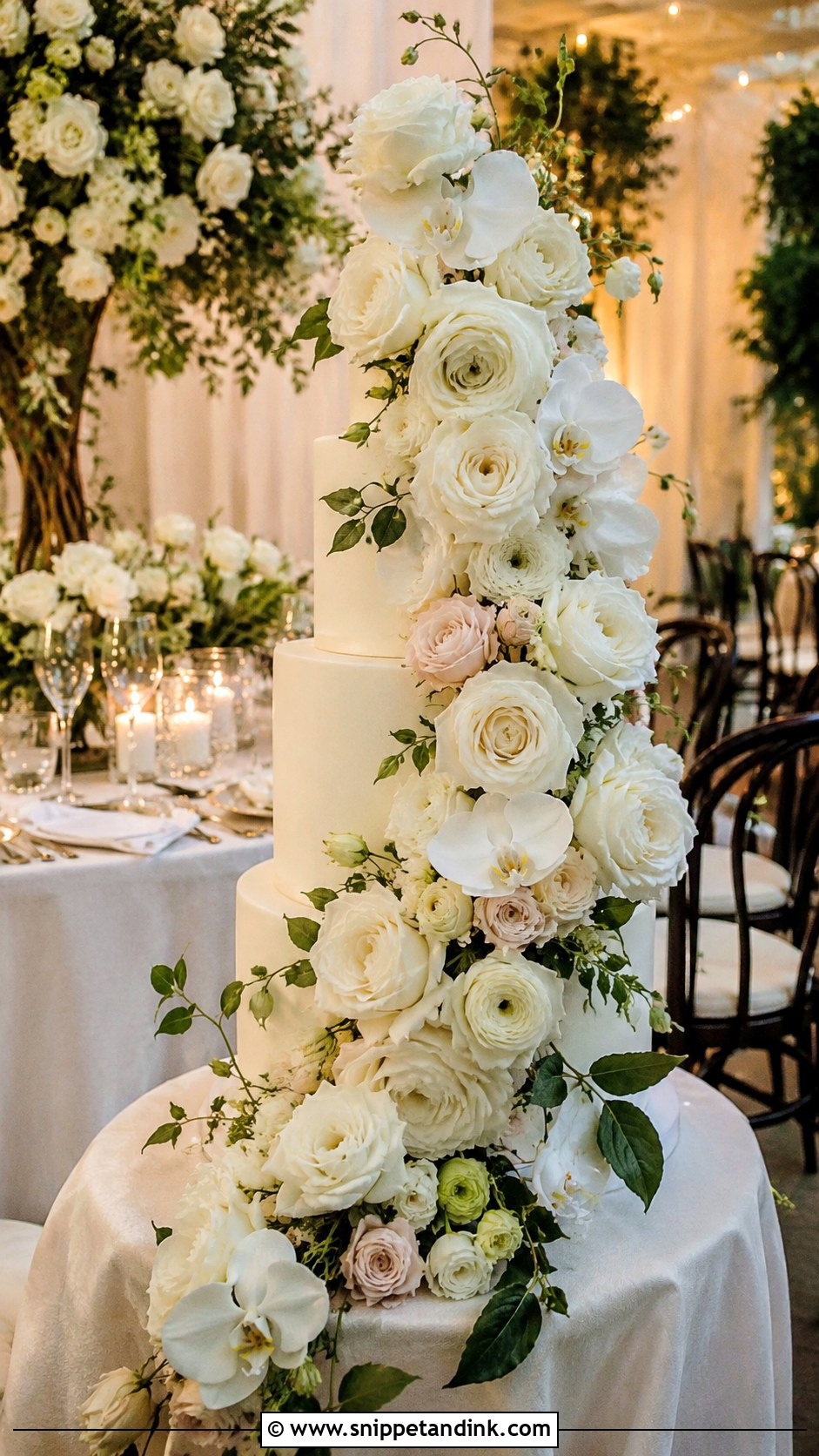Floral Cascade Wedding Cake - Snippet and Ink - 20 Dramatic Wedding Cake Ideas