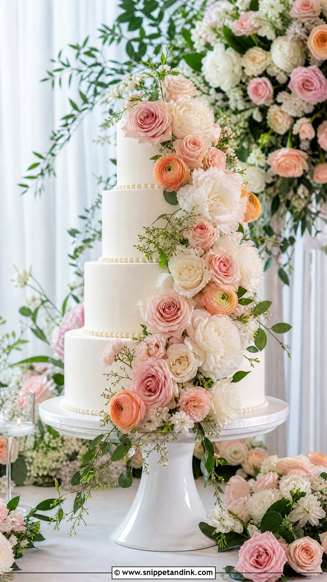 Floral Cascade Wedding Cake - Snippet and Ink - 25 Lady Cake Ideas for Wedding
