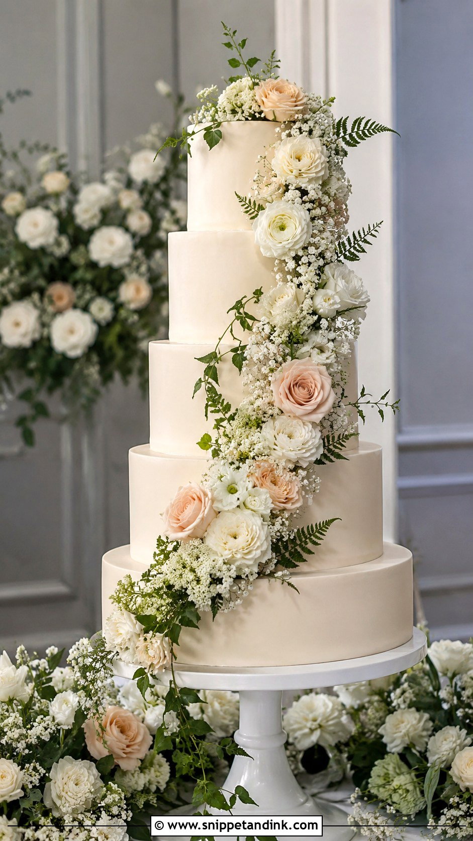 Floral Cascade Wedding Cake - Snippet and Ink - 20 Enchanted Theme Cake Ideas for Wedding
