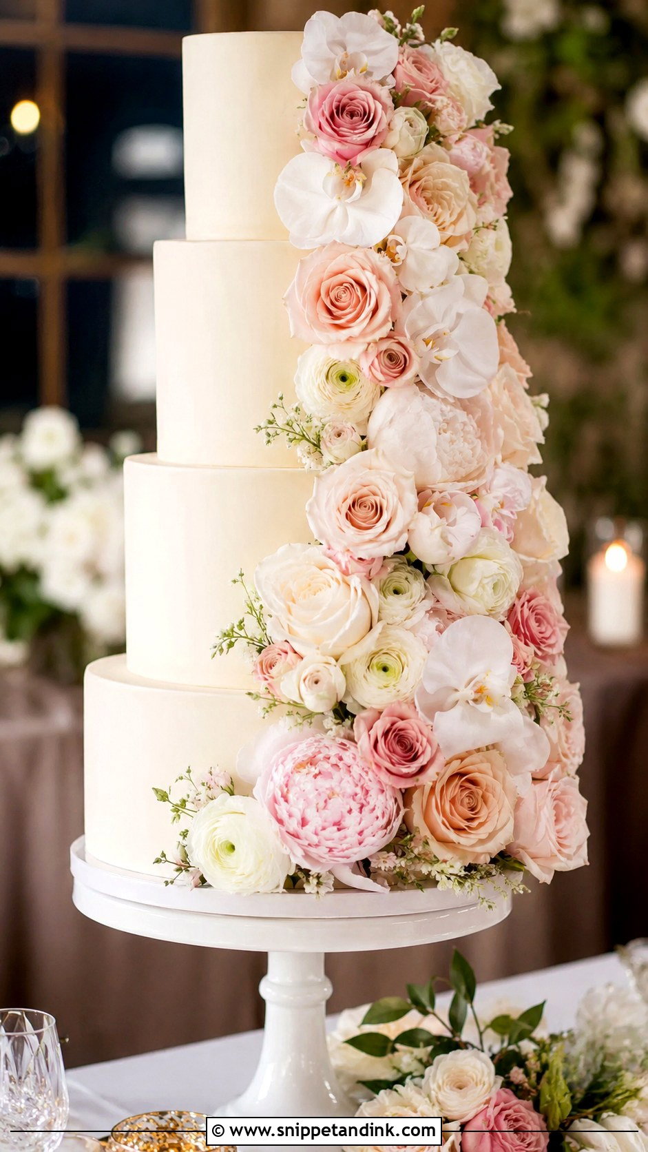 Floral Cascade Wedding Cake - Snippet and Ink - 20 Feminine Cake Ideas for Wedding