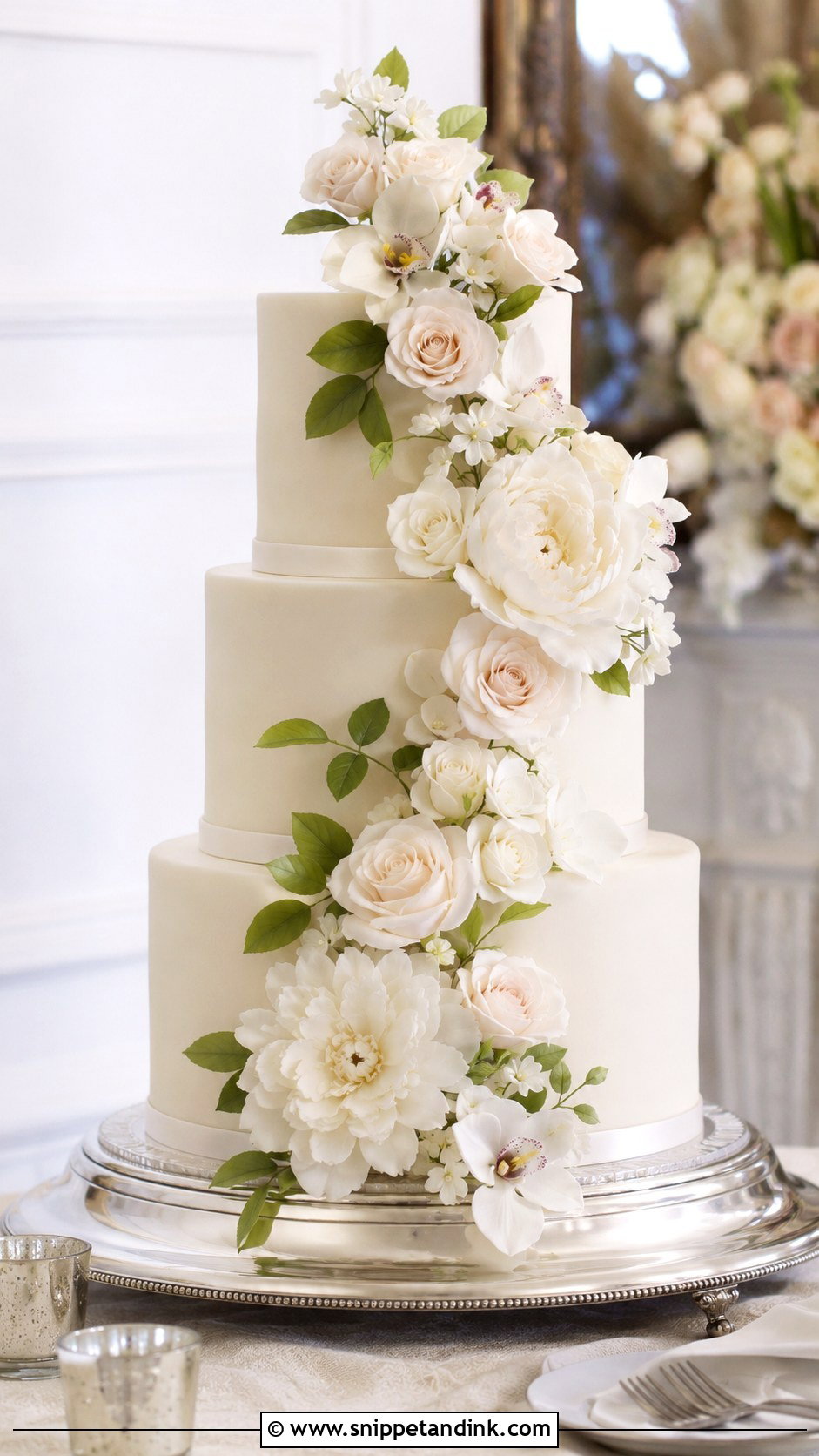Floral Cascade Wedding Cake - Snippet and Ink - 20 Floral Wedding Cakes