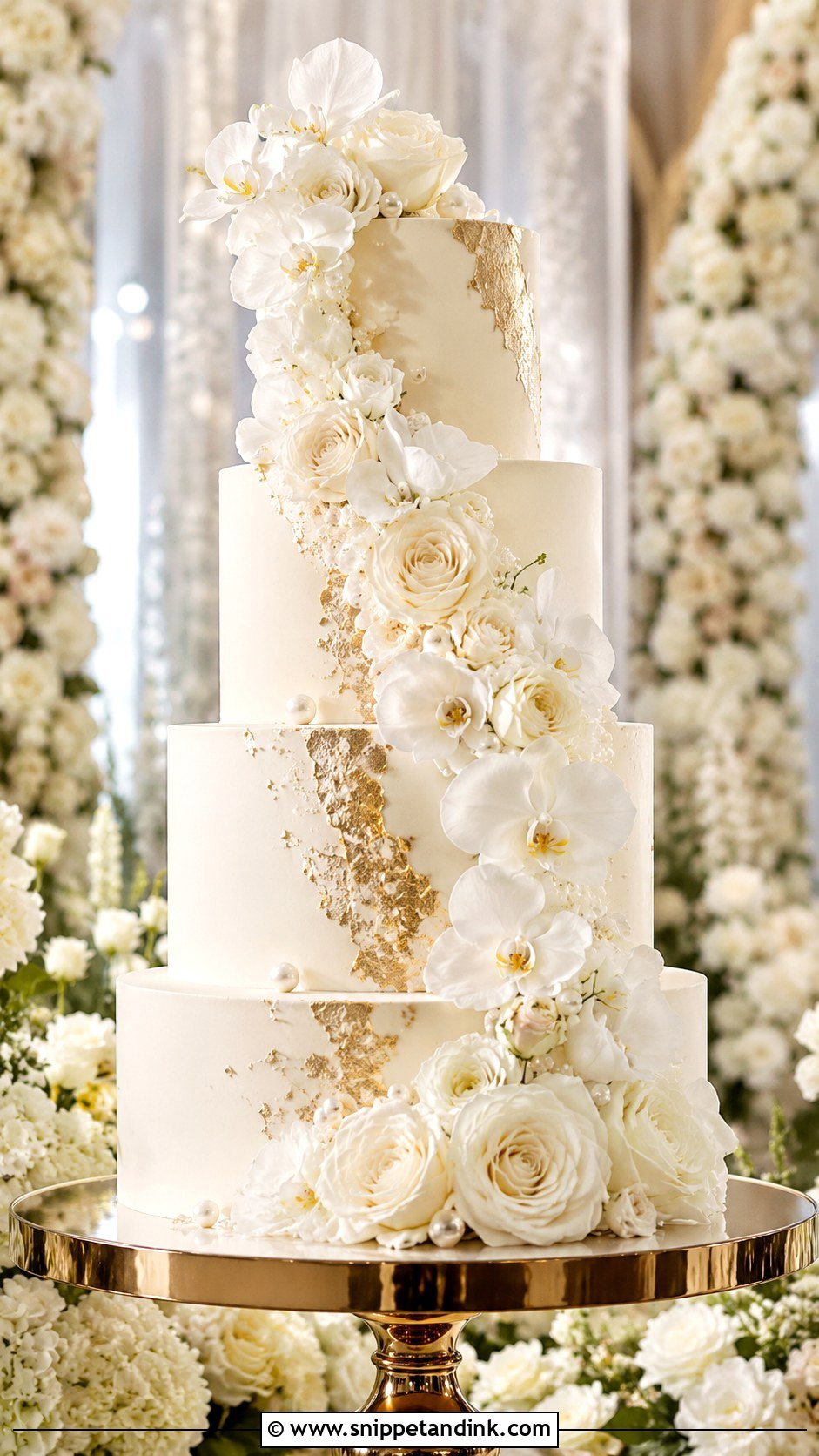 Floral Cascade Wedding Cake - Snippet and Ink - 20 Glitz and Glam Cake Ideas for Wedding